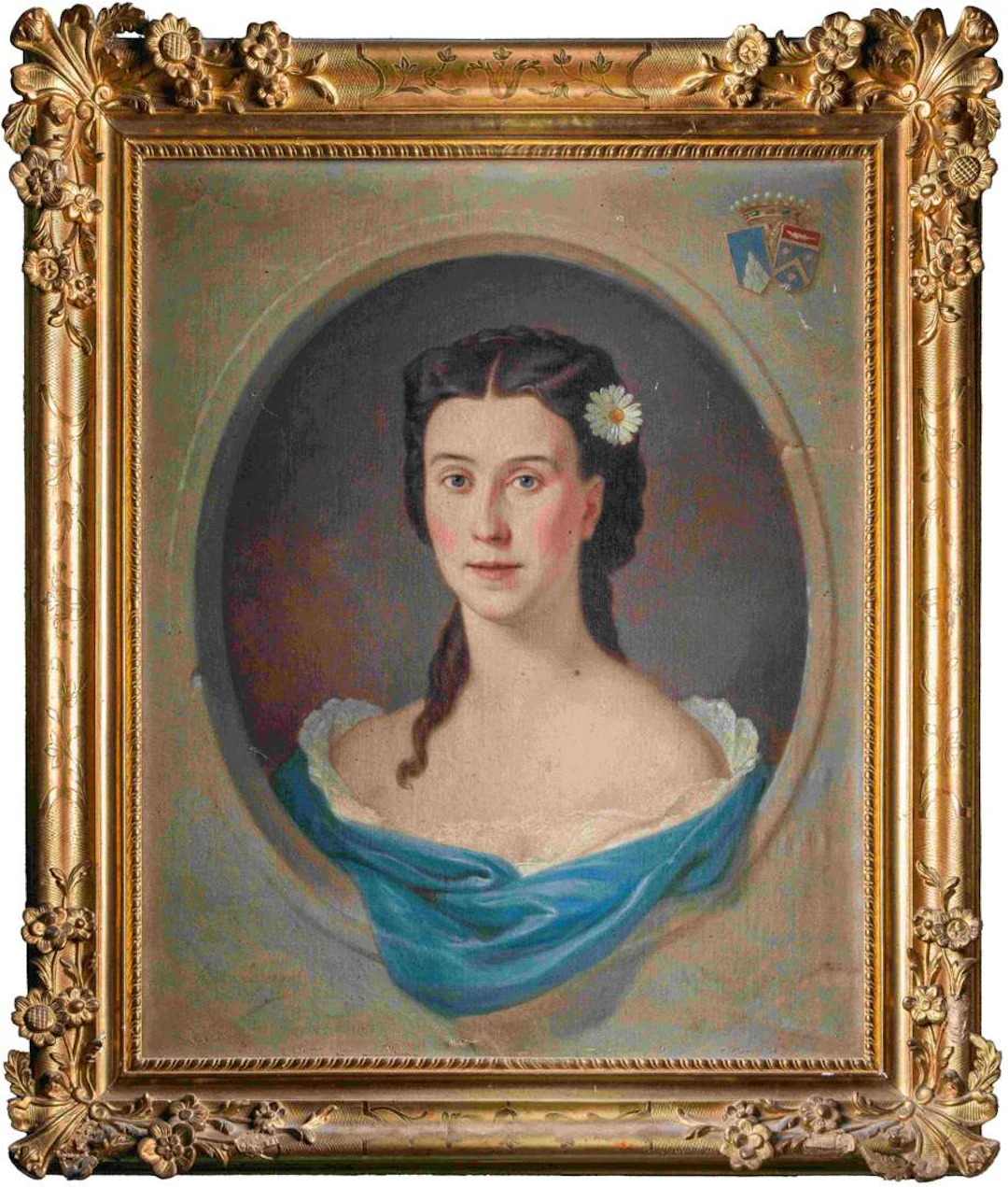 Hippolyte LAZERGES (1817–1887), Portrait of a woman in a blue dress