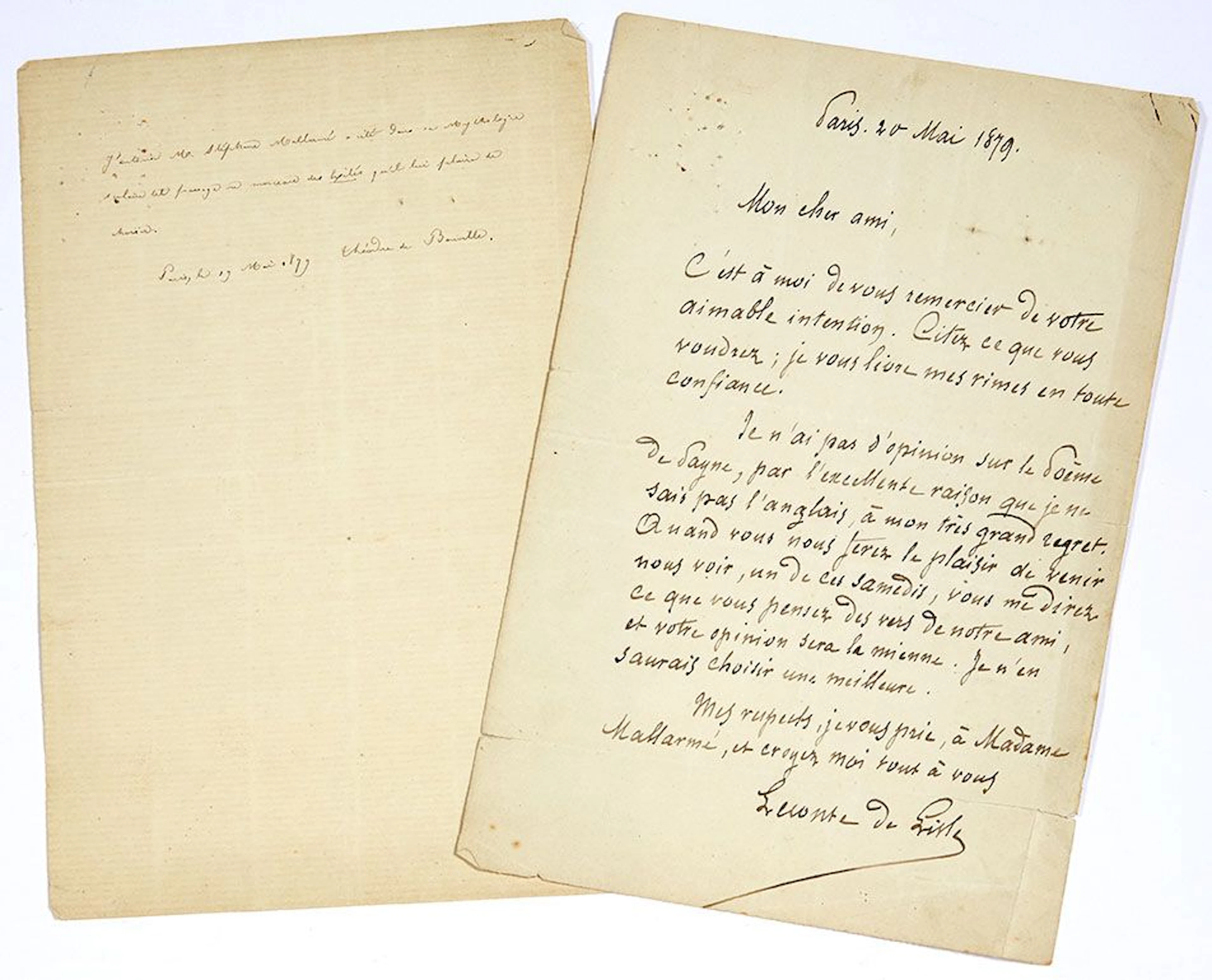 [MALLARMÉ Stéphane (1842-1898)]. 2 L.A.S. addressed to Stéph - Lot 659