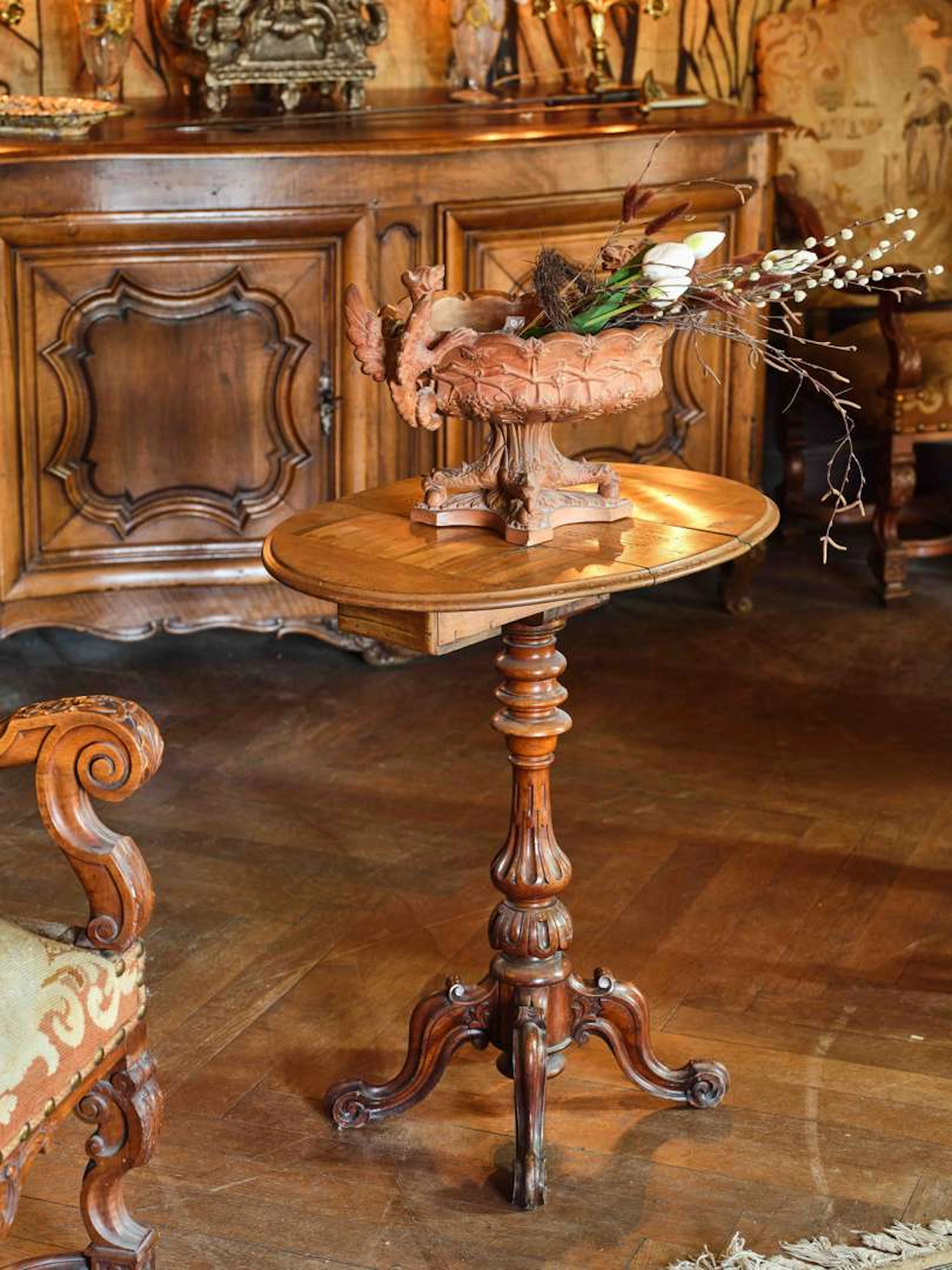Small folding table, made of inlaid wood