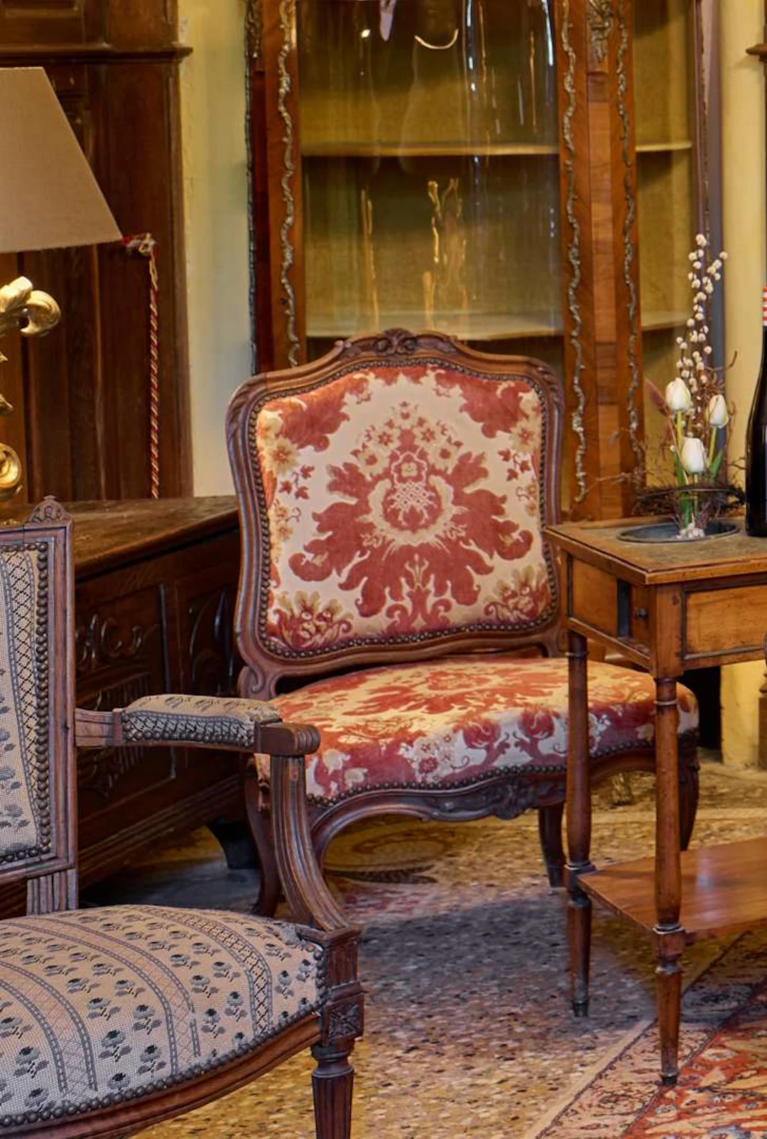 Pair of chairs, carved and moulded wood