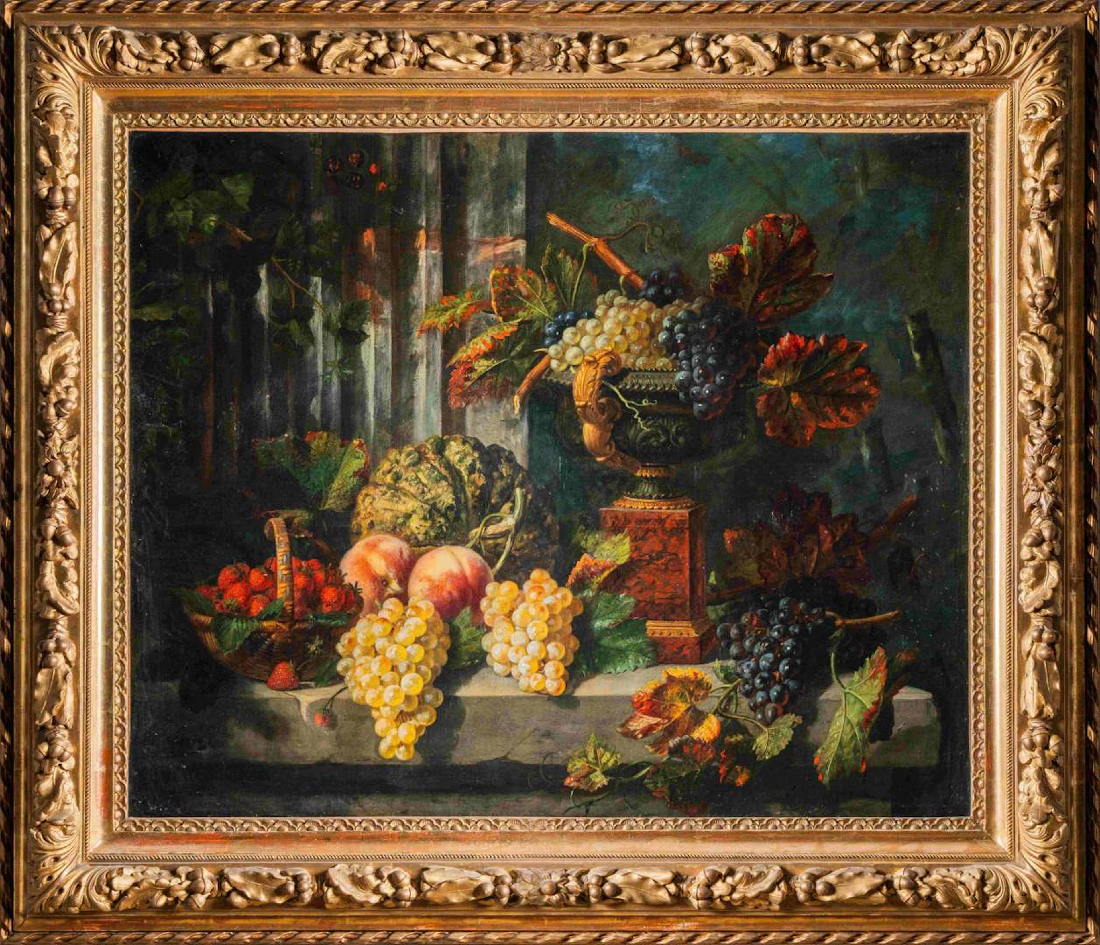 Eugène GROBON (1820–1878), Still Life with Fruit on an Entablature