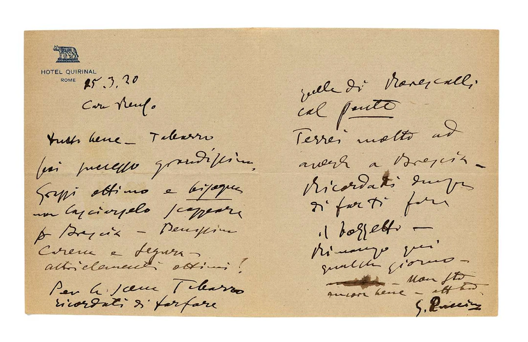 PUCCINI, Giacomo (1858–1924)., L.A.S. ‘G. Puccini’, Rome, 25 March