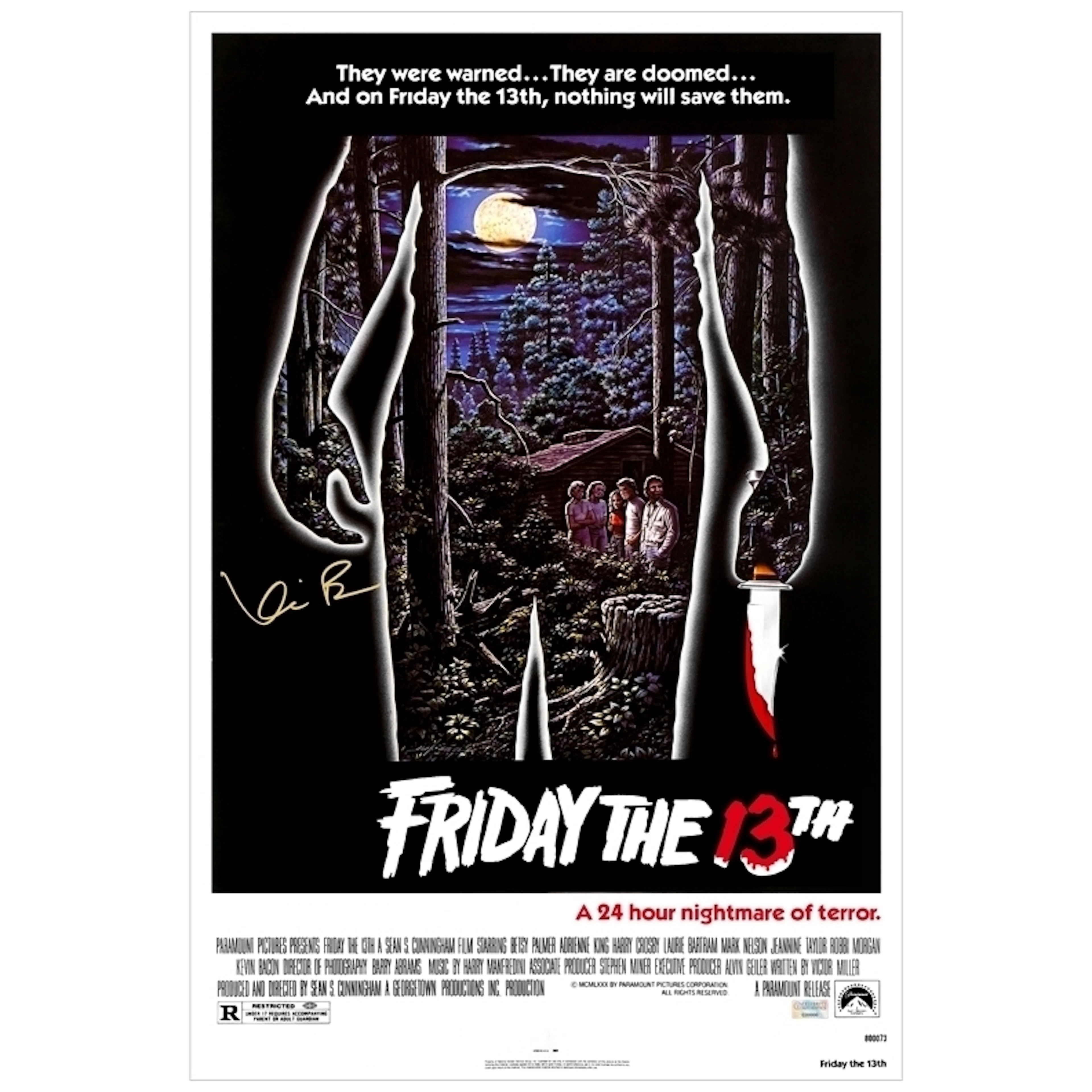 Kevin Bacon Autographed 1980 Friday the 13th 16x24 Movie Poster, All