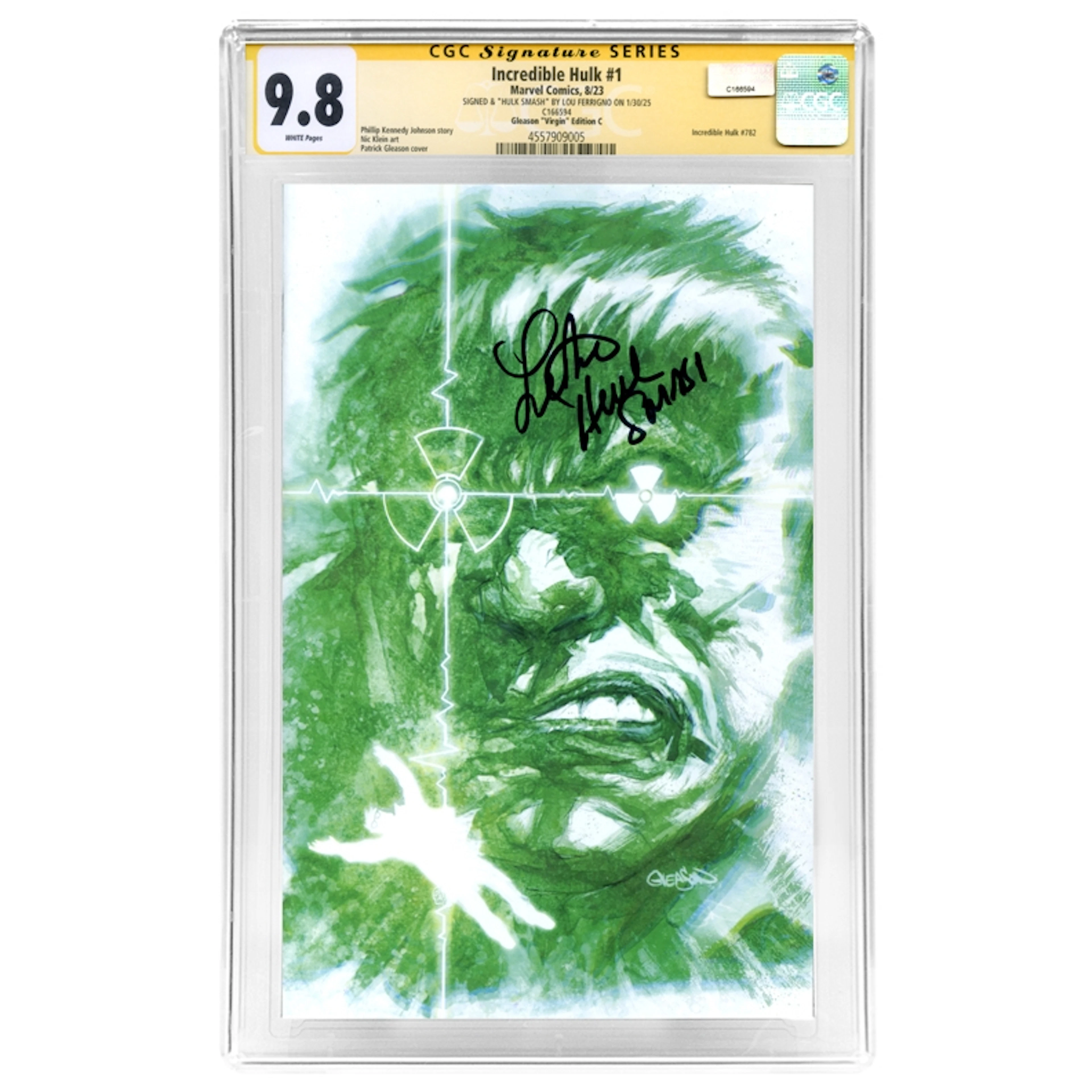 Lou Ferrigno Autographed 2023 Incredible Hulk #1 Gleason Virgin Edition