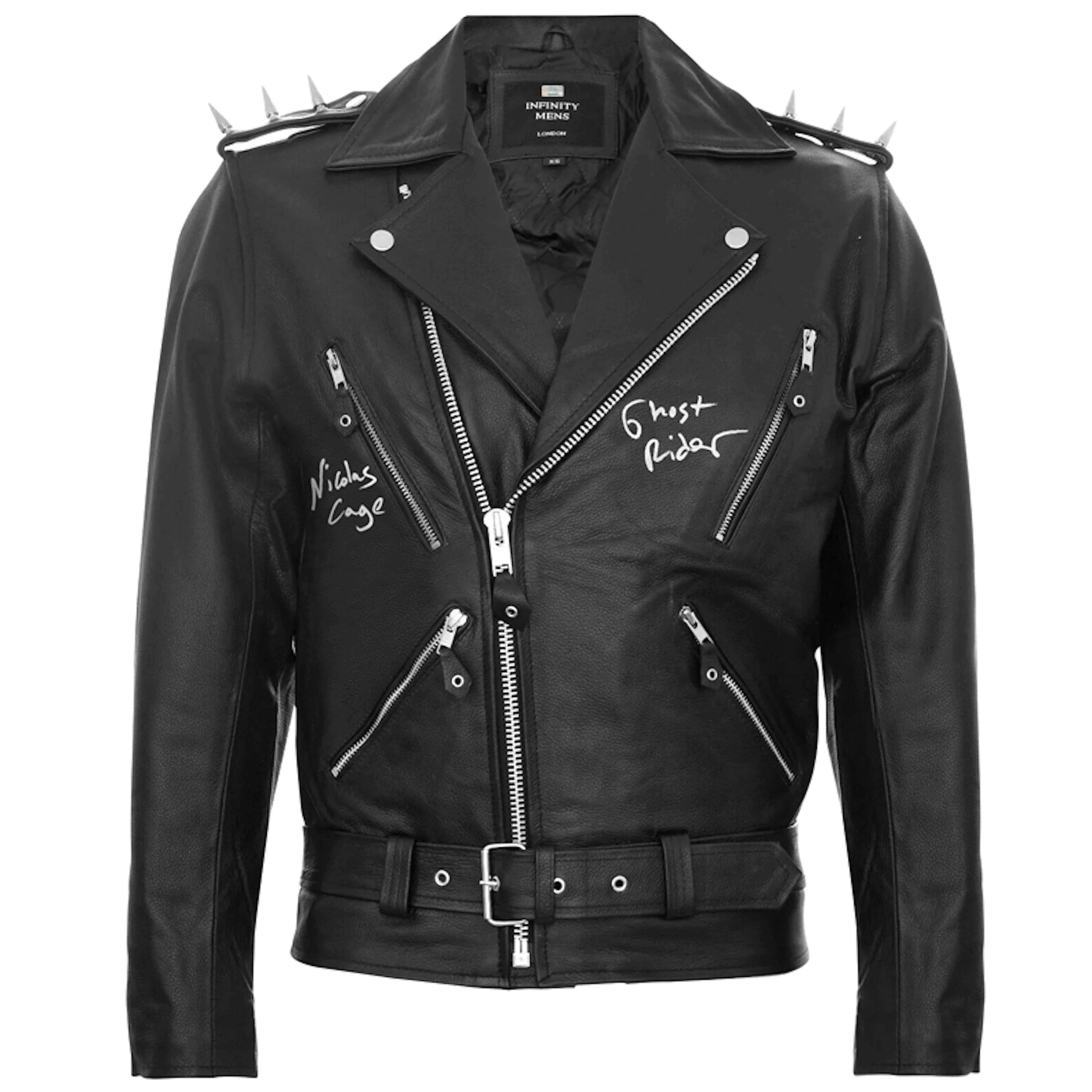 Nicolas Cage Autographed Ghost Rider Premium Leather Jacket with Inscription