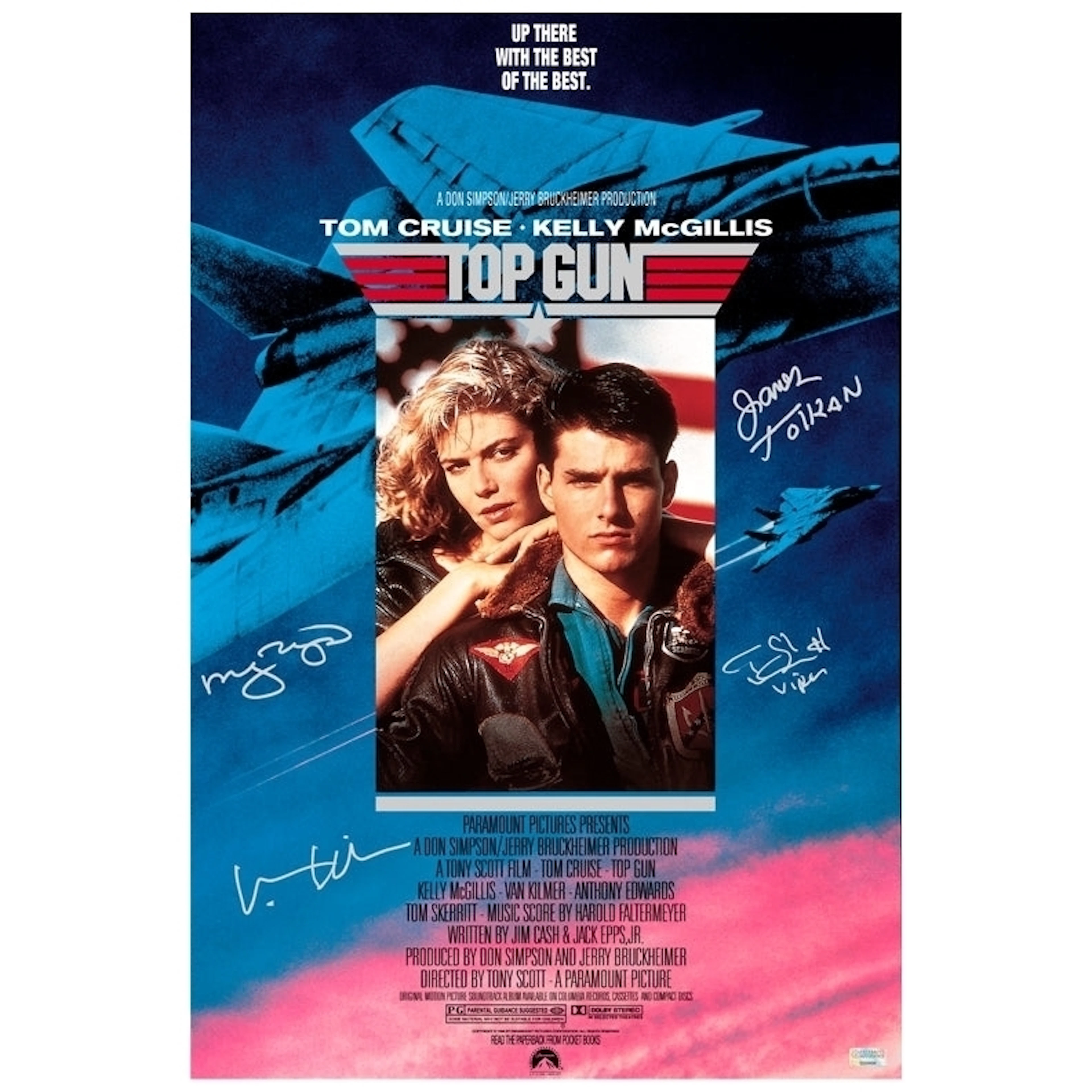 Val Kilmer, Tom Skerritt, James Tolkan 1986 Top Gun Cast Autographed