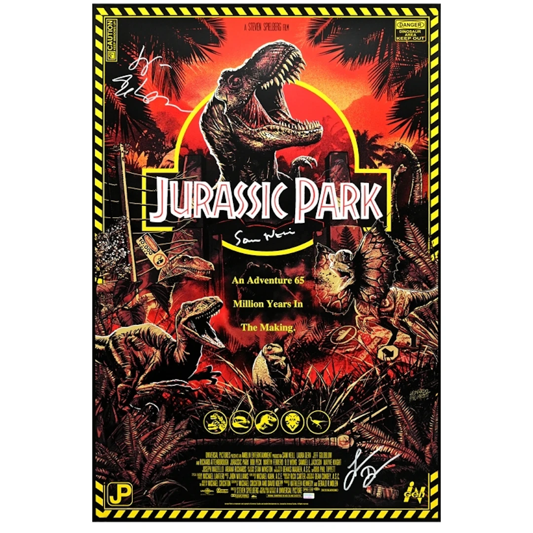 Sam Neill, Laura Dern, Jeff Goldblum Autographed Jurassic Park 24x36