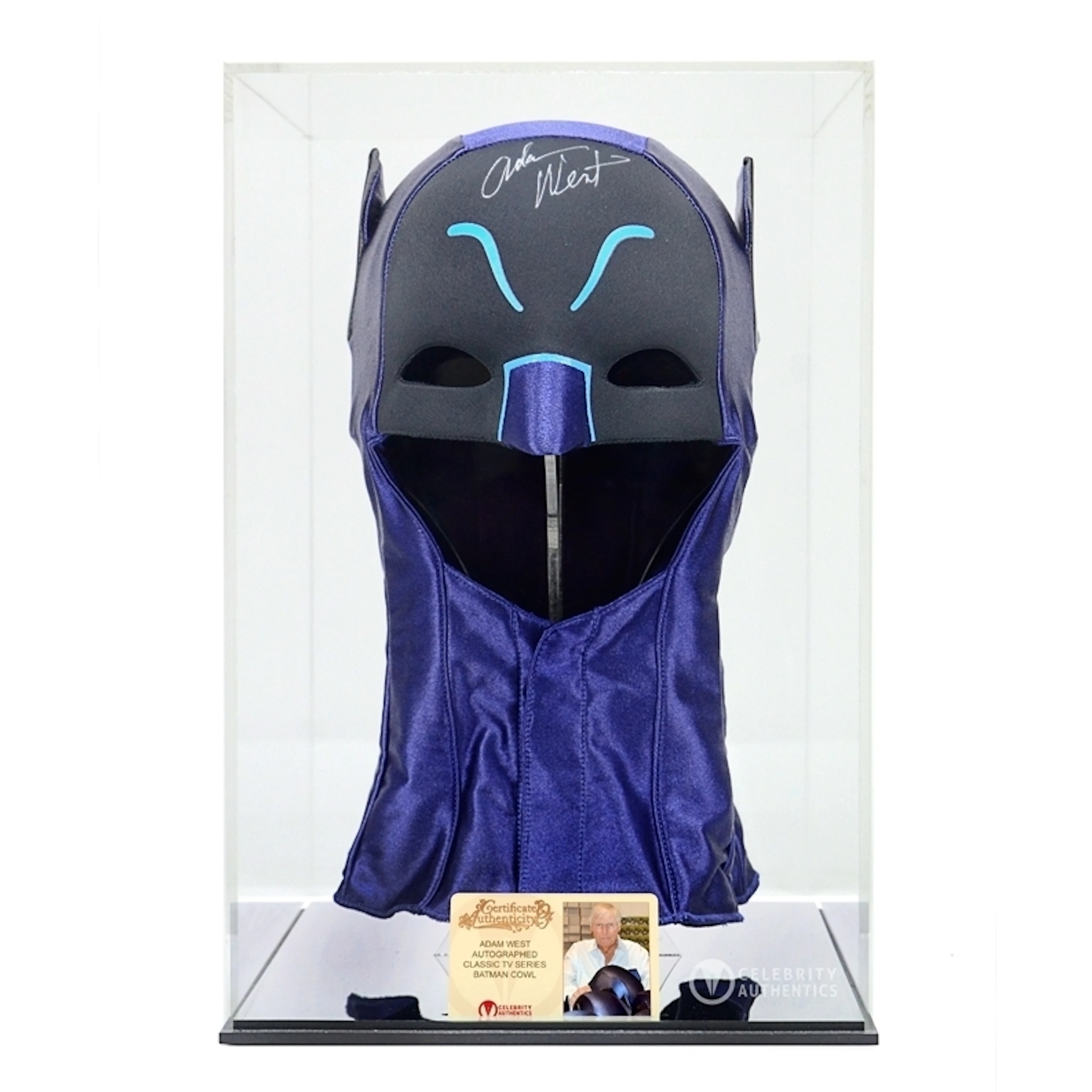 Adam West Autographed 1:1 Scale Classic 1966 Batman Cowl with Display