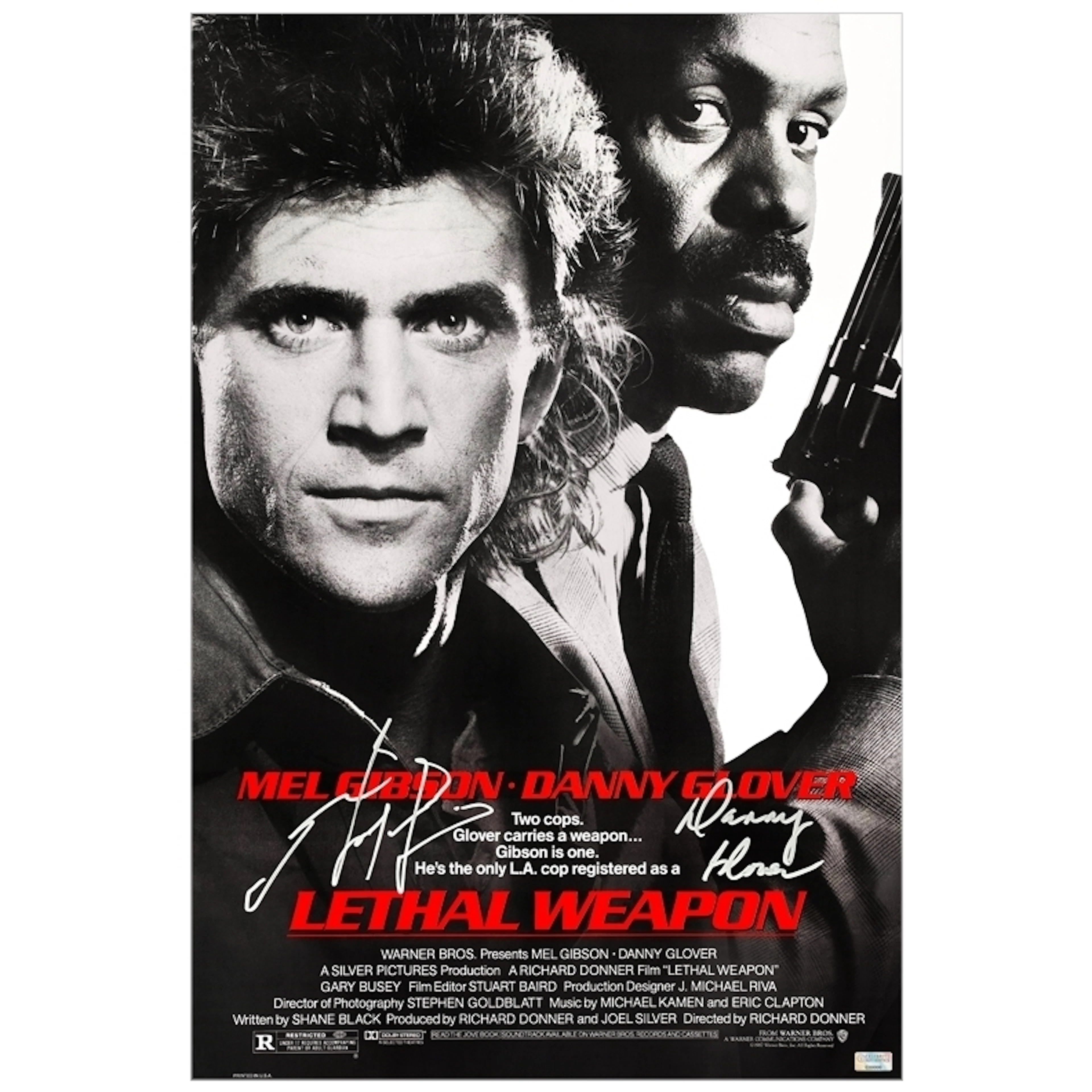 Mel Gibson Danny Glover Autographed 1987 Lethal Weapon 16x24 Movie