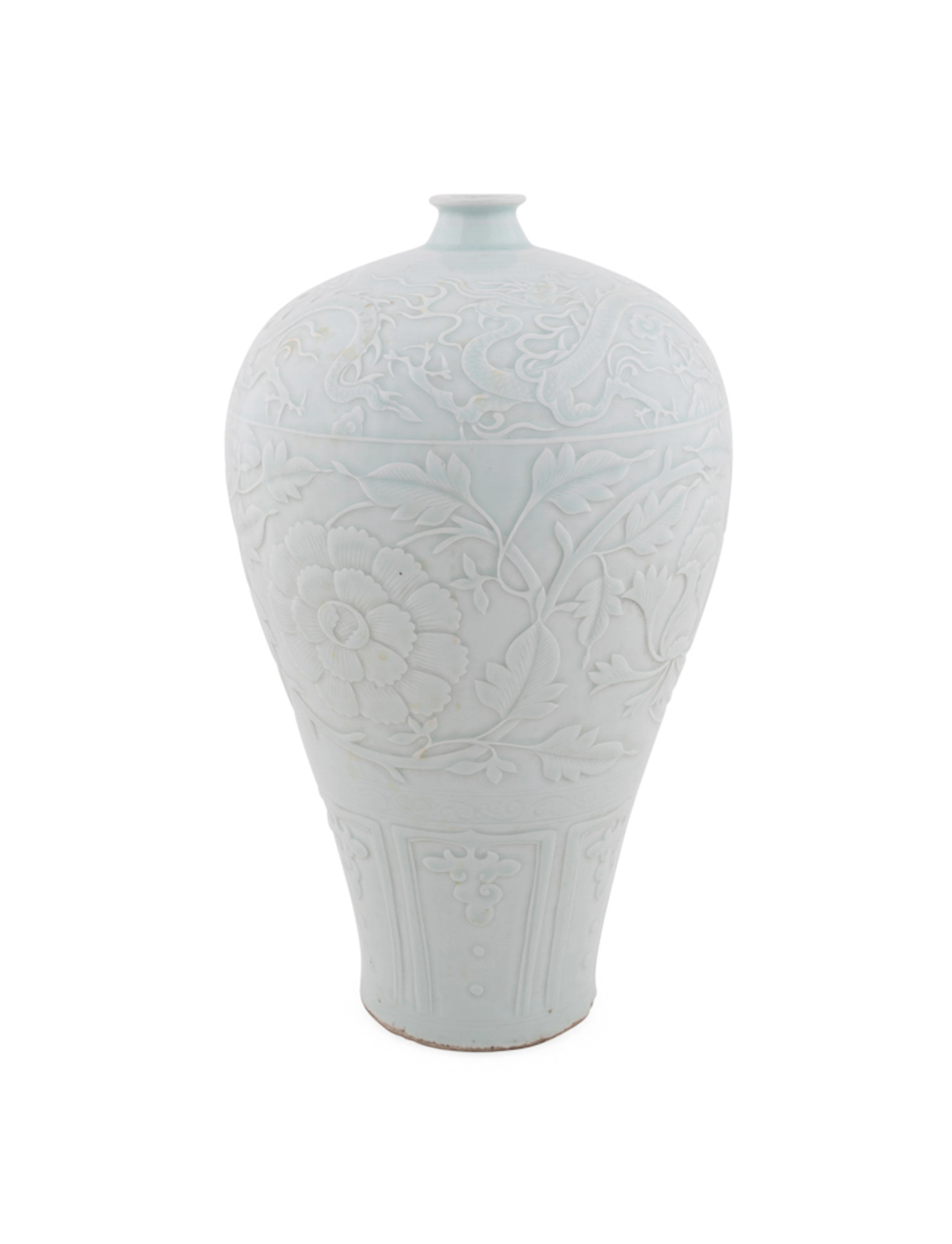 Celadon Glazed Meiping Dragon & Floral Vase, 20th century, Chinese