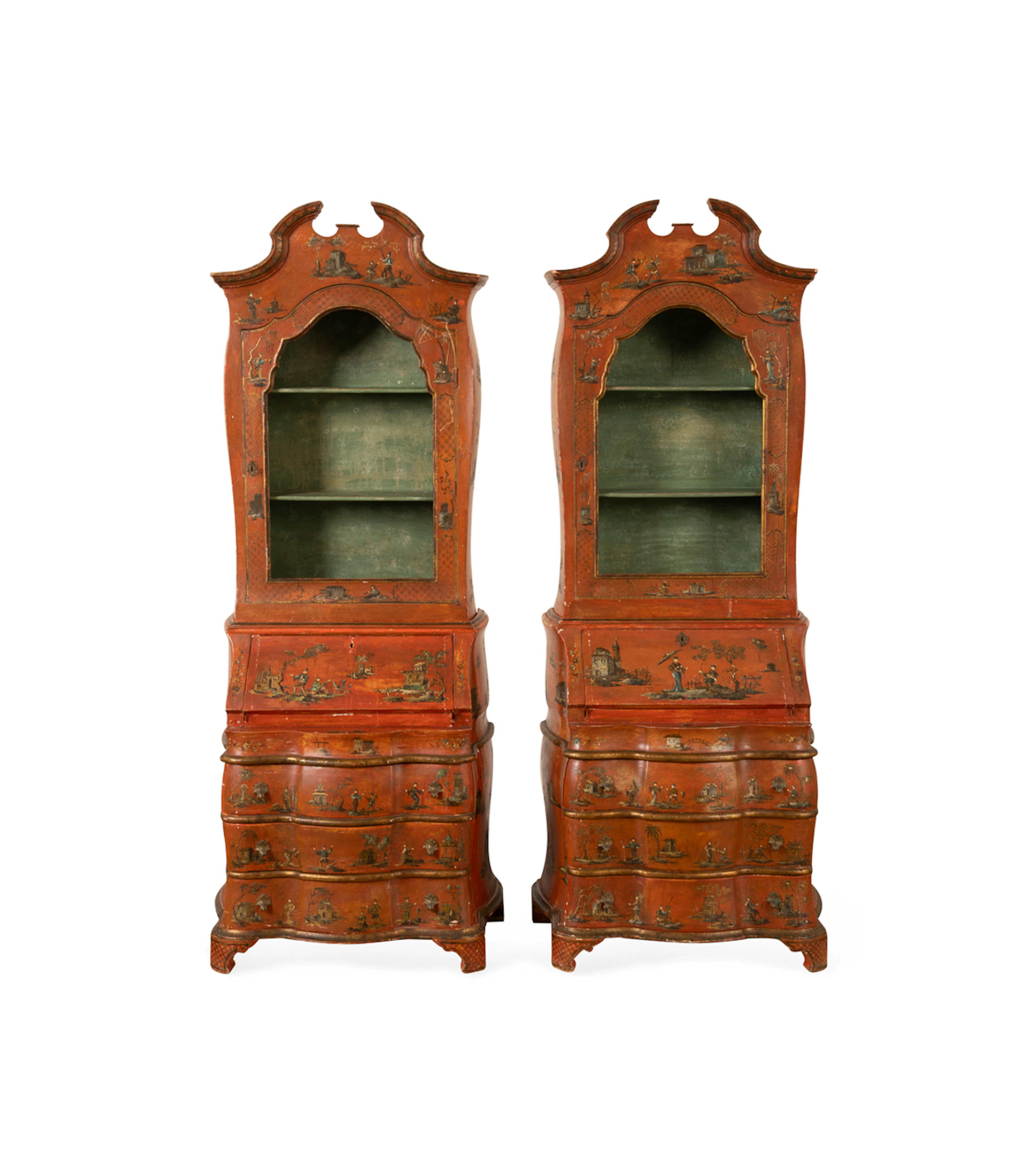 PR. Baroque Style Chinoiserie Secretary Bookcases