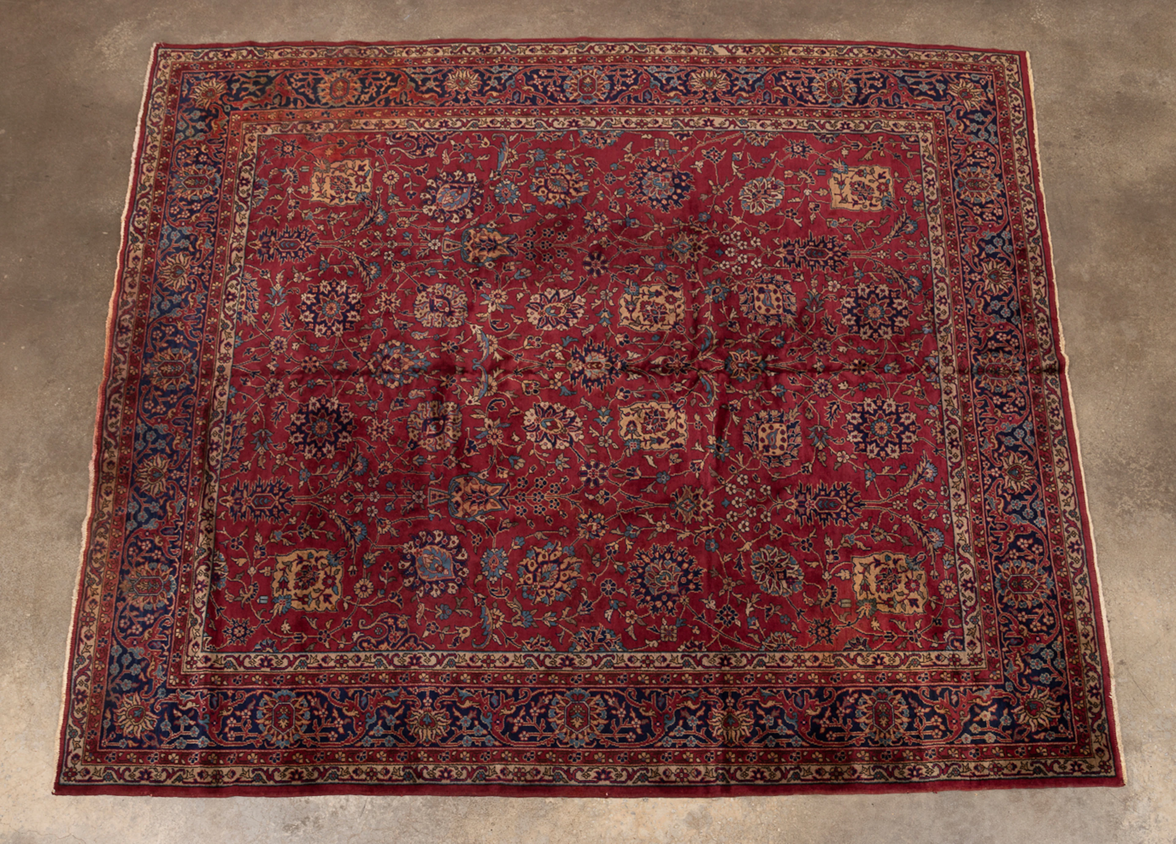 Persian Mahal Rug, Mid-20th C., Red/Blue/Gold