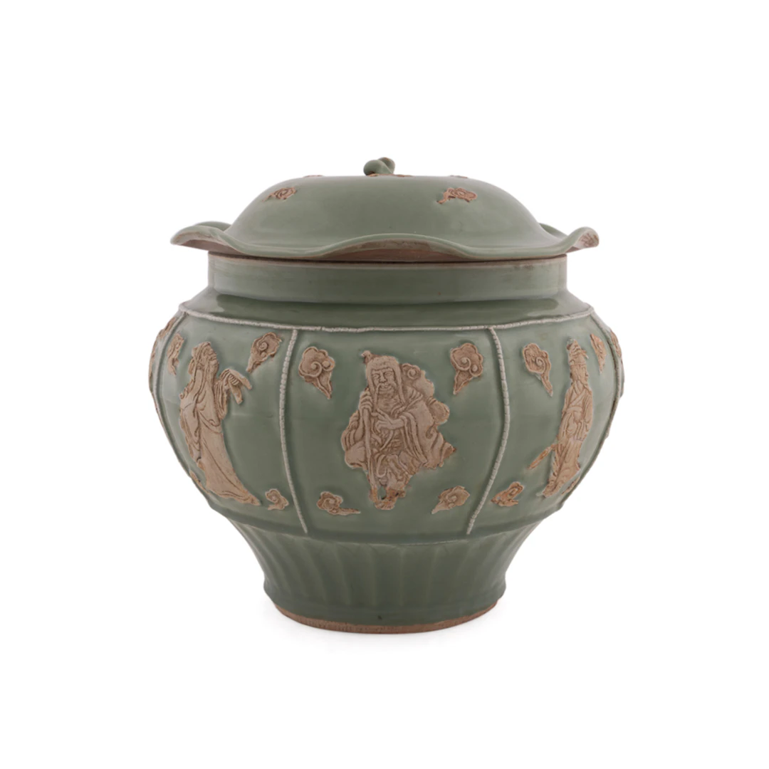 20th C. Chinese Green Glazed Lidded Jar