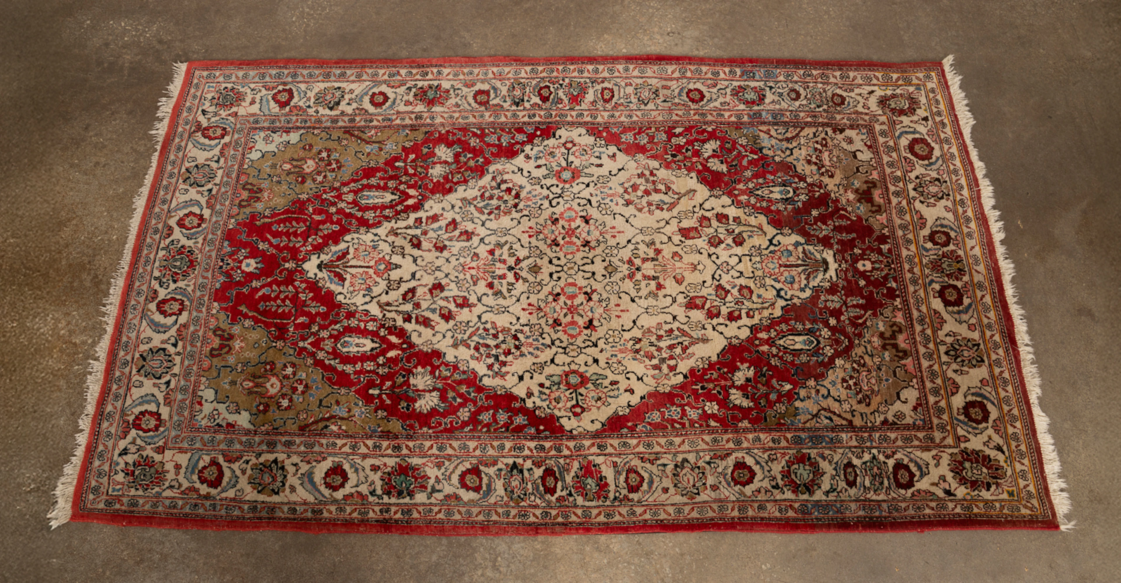Persian Tabriz Rug, 20th C., Red & Cream