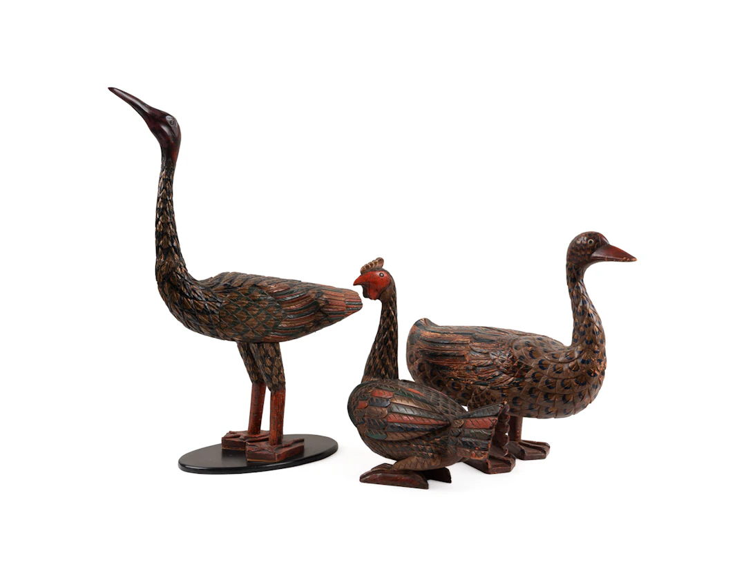 Three Large Indonesian Carved Bird Sculptures