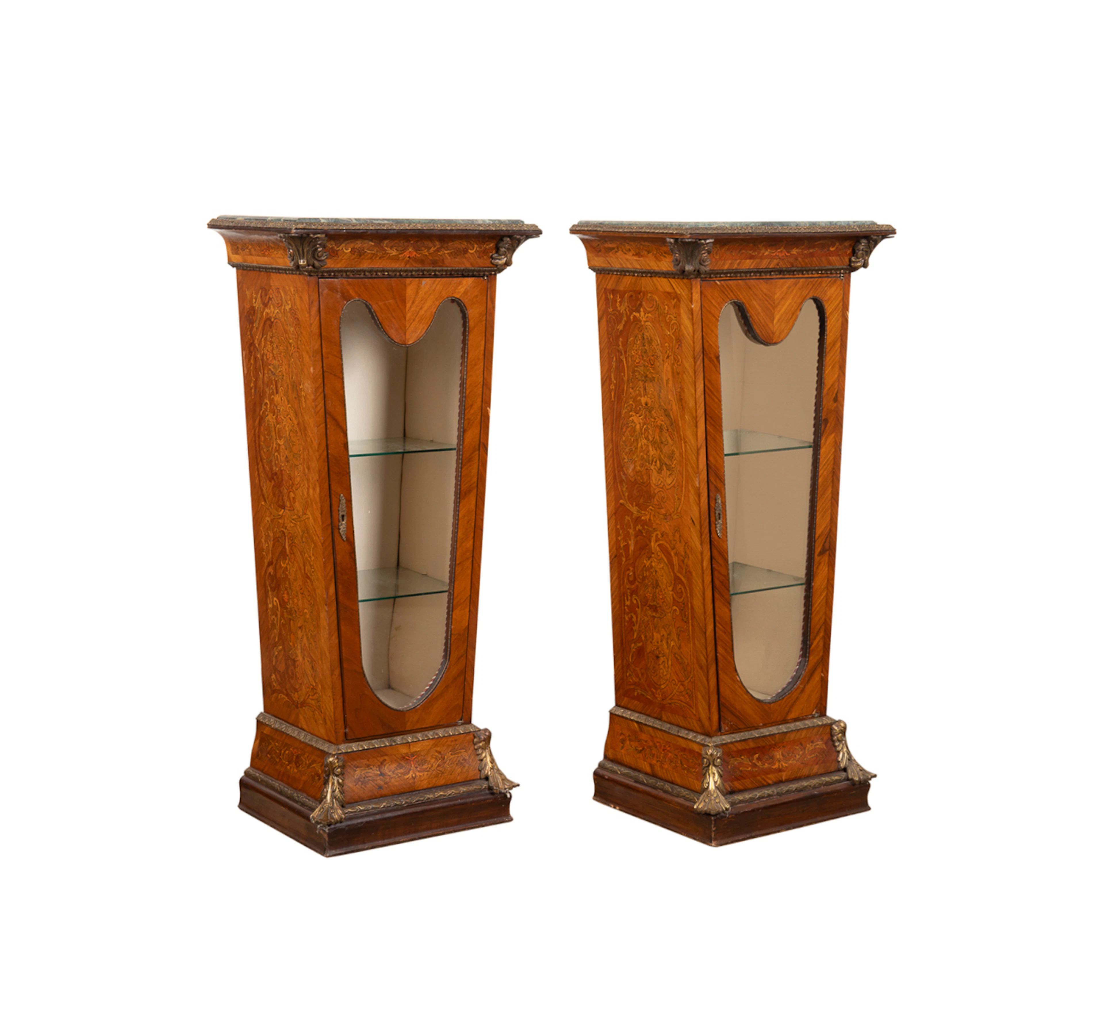 PR Napoleon III Style Marble Top Vitrine Pedestals