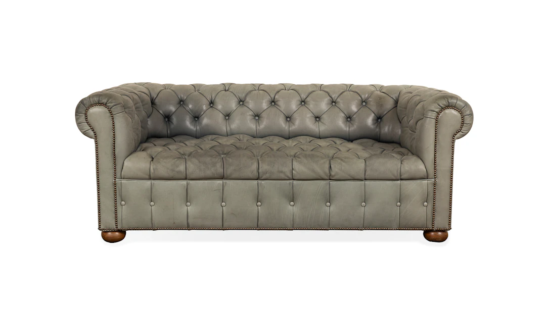 Blue Tufted Leather Chesterfield Sofa, 20th Century