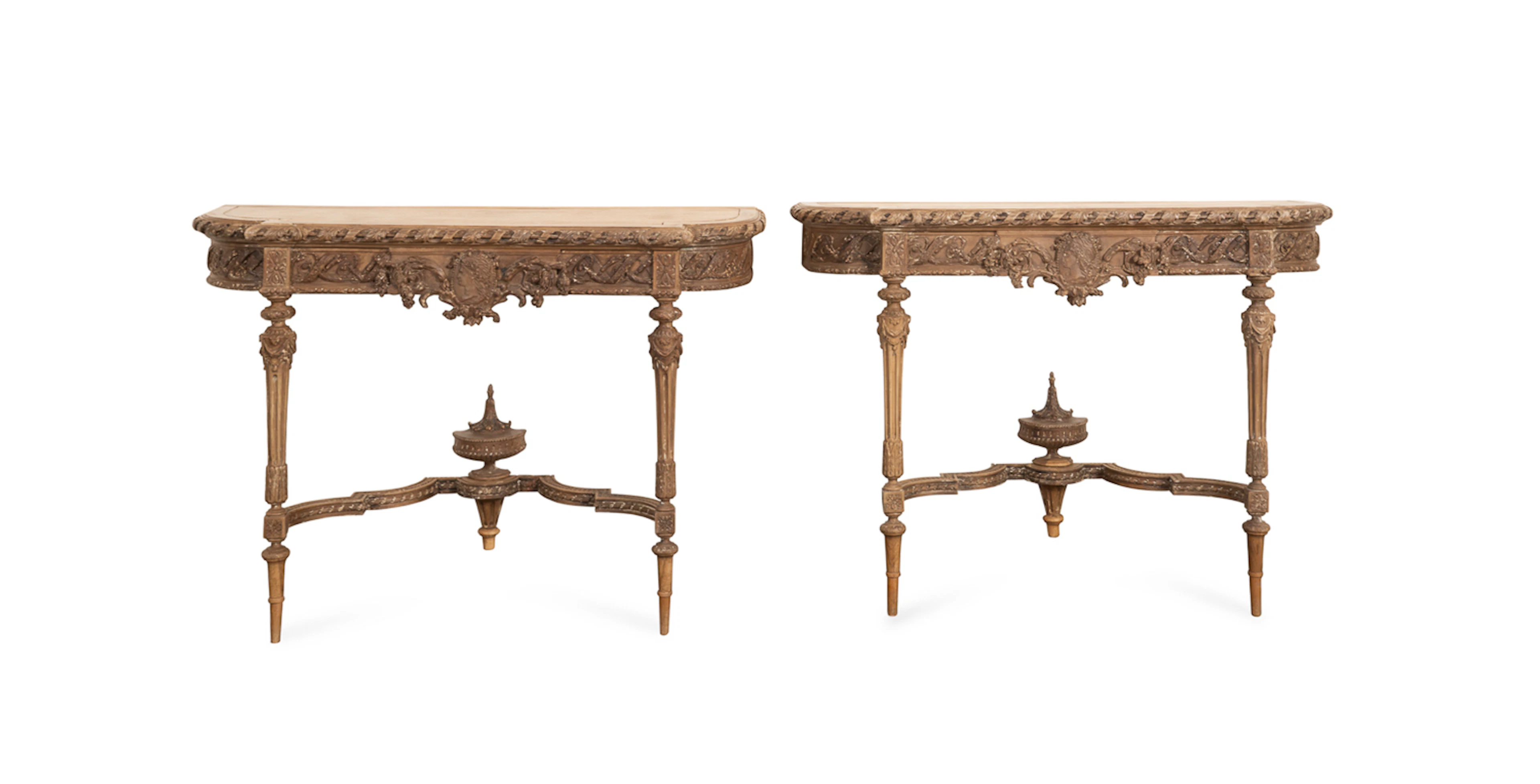 Pair of Louis XVI Style Demilune Console Tables
