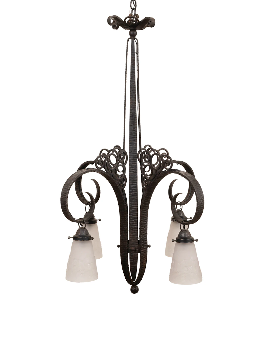 Muller Freres Iron & Frosted Glass Chandelier