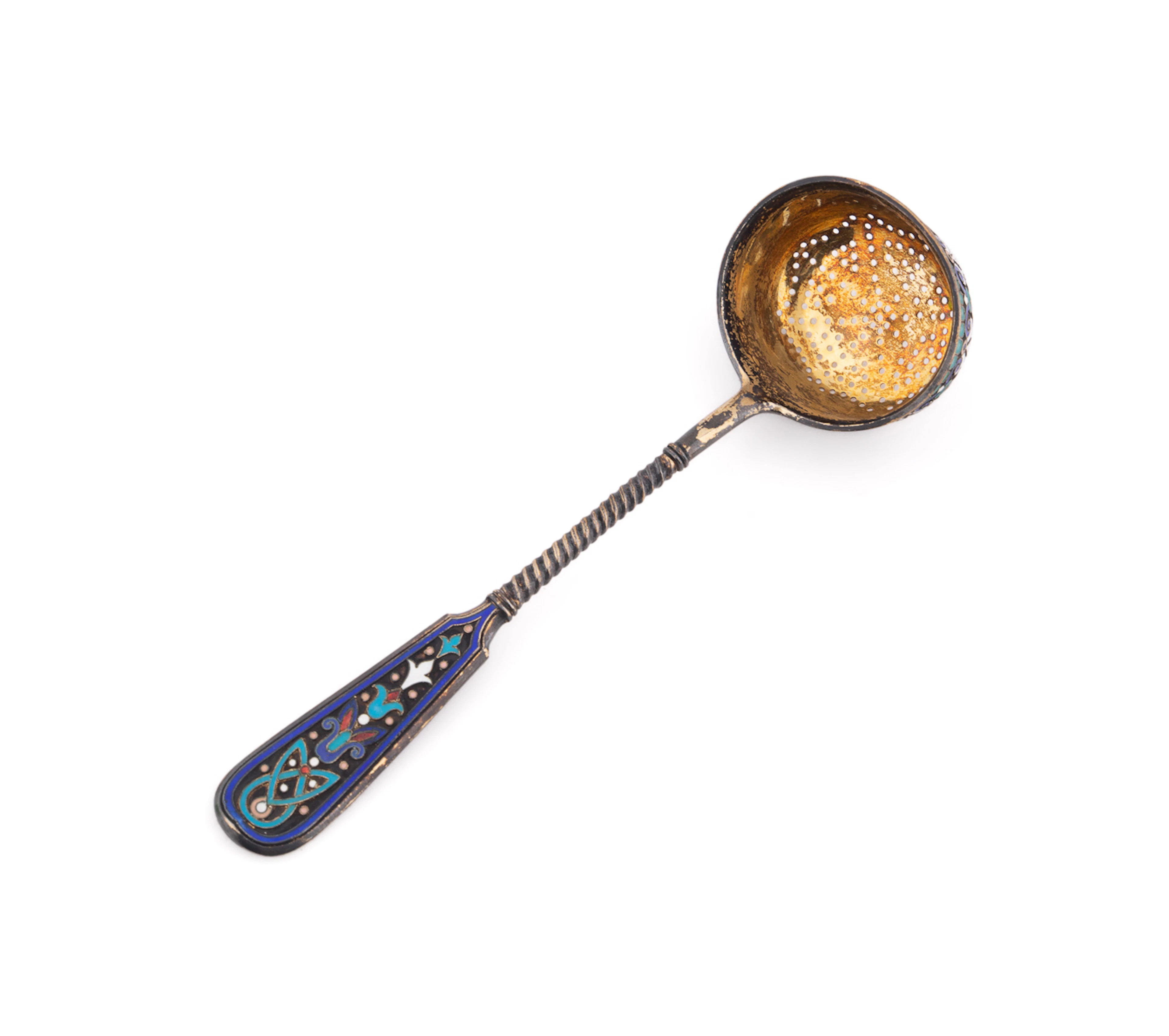Nicholas II 88 Silver and Cloisonne Tea Strainer