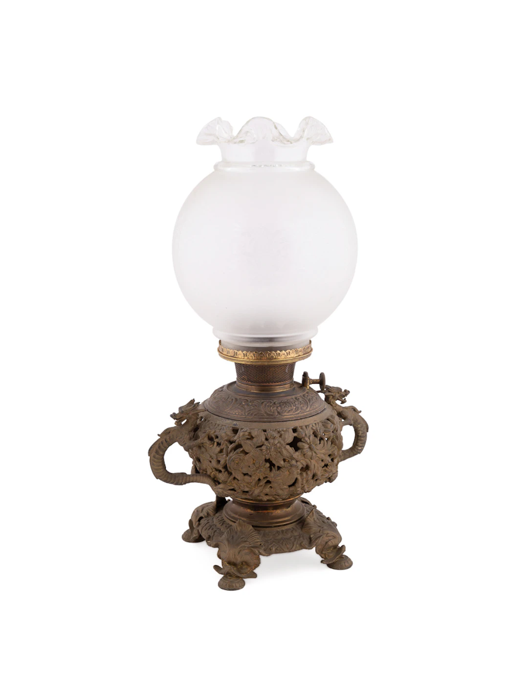 Bradley & Hubbard Asiatic Brass Oil Lamp, C. 1890