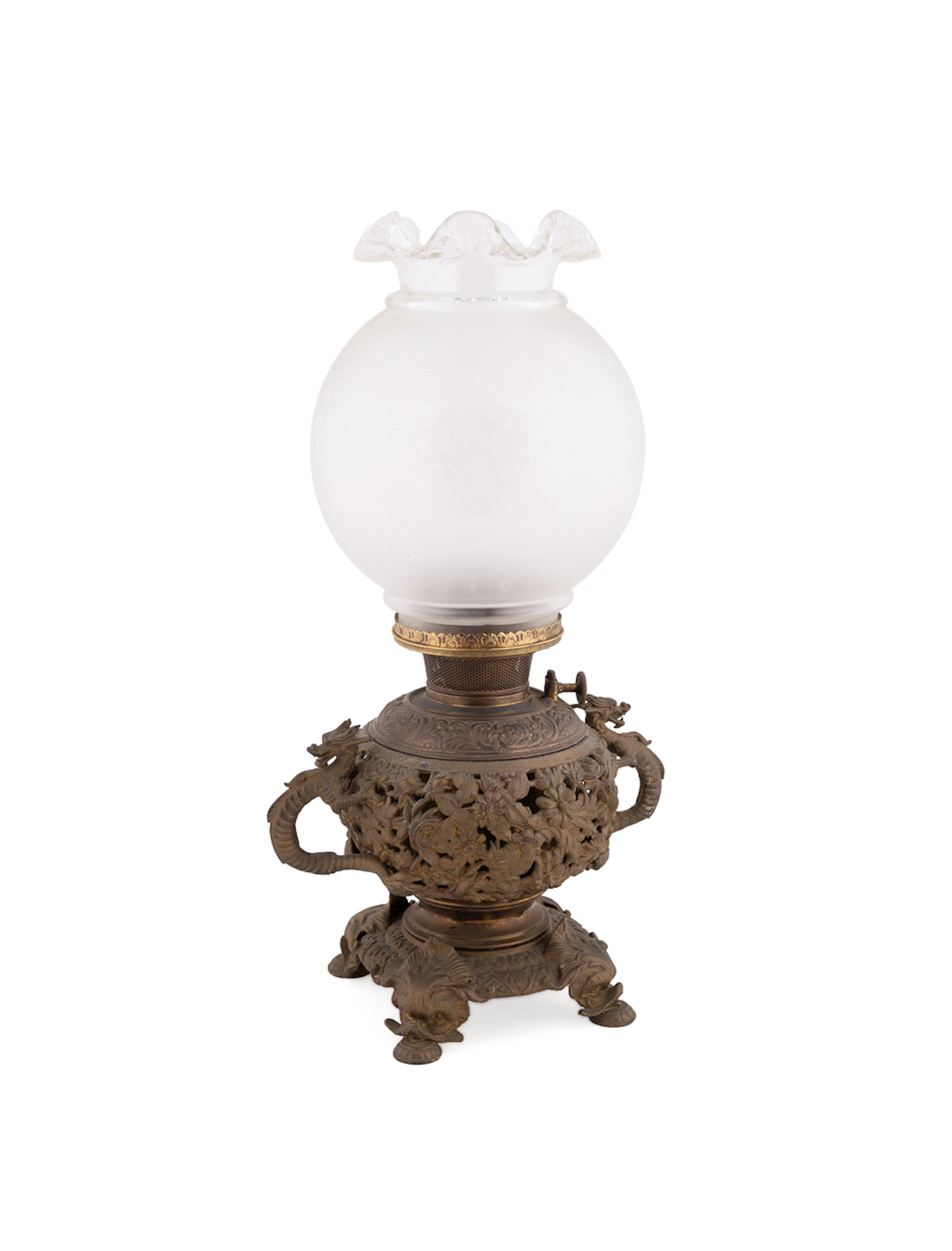 Bradley & Hubbard Asiatic Brass Oil Lamp, C. 1890