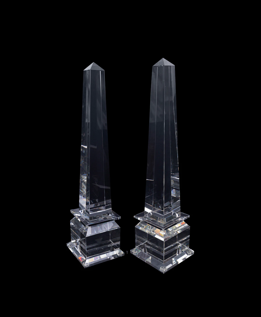 Veritas, Pair of Large Colorless Crystal Obelisks