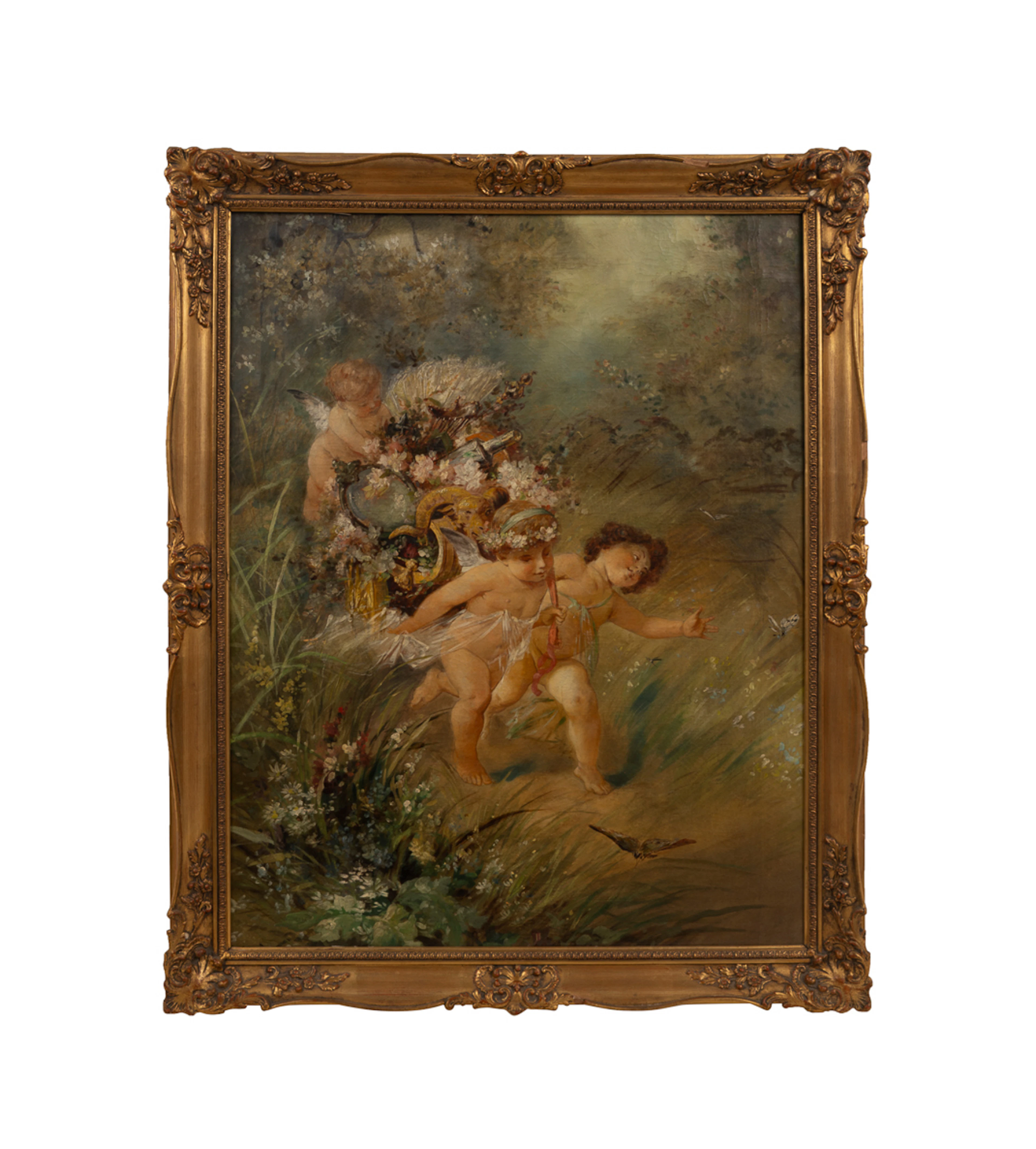 Putti in a Garden, Oil on canvas