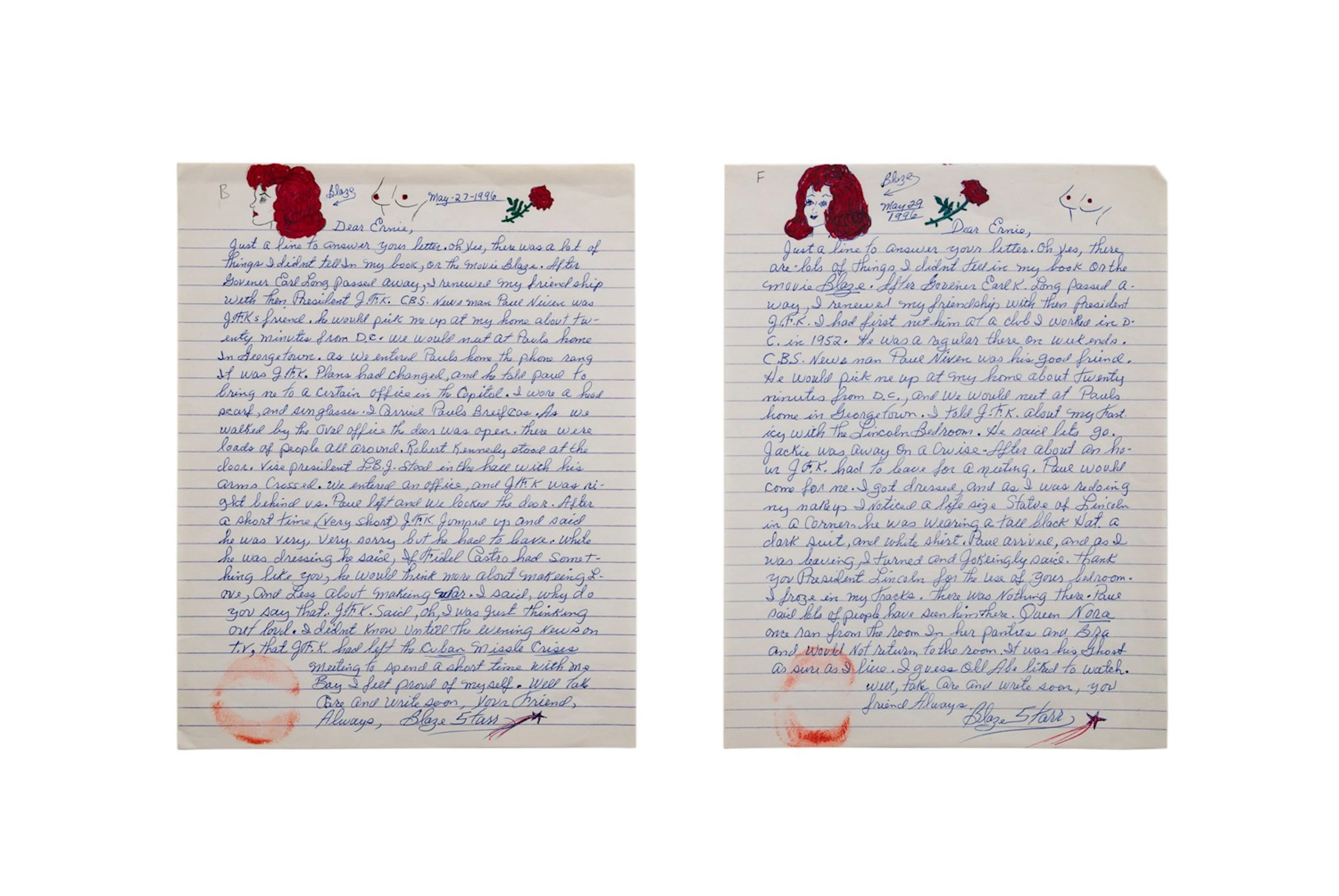 Blaze Starr Personal Handwritten Letters, 1996