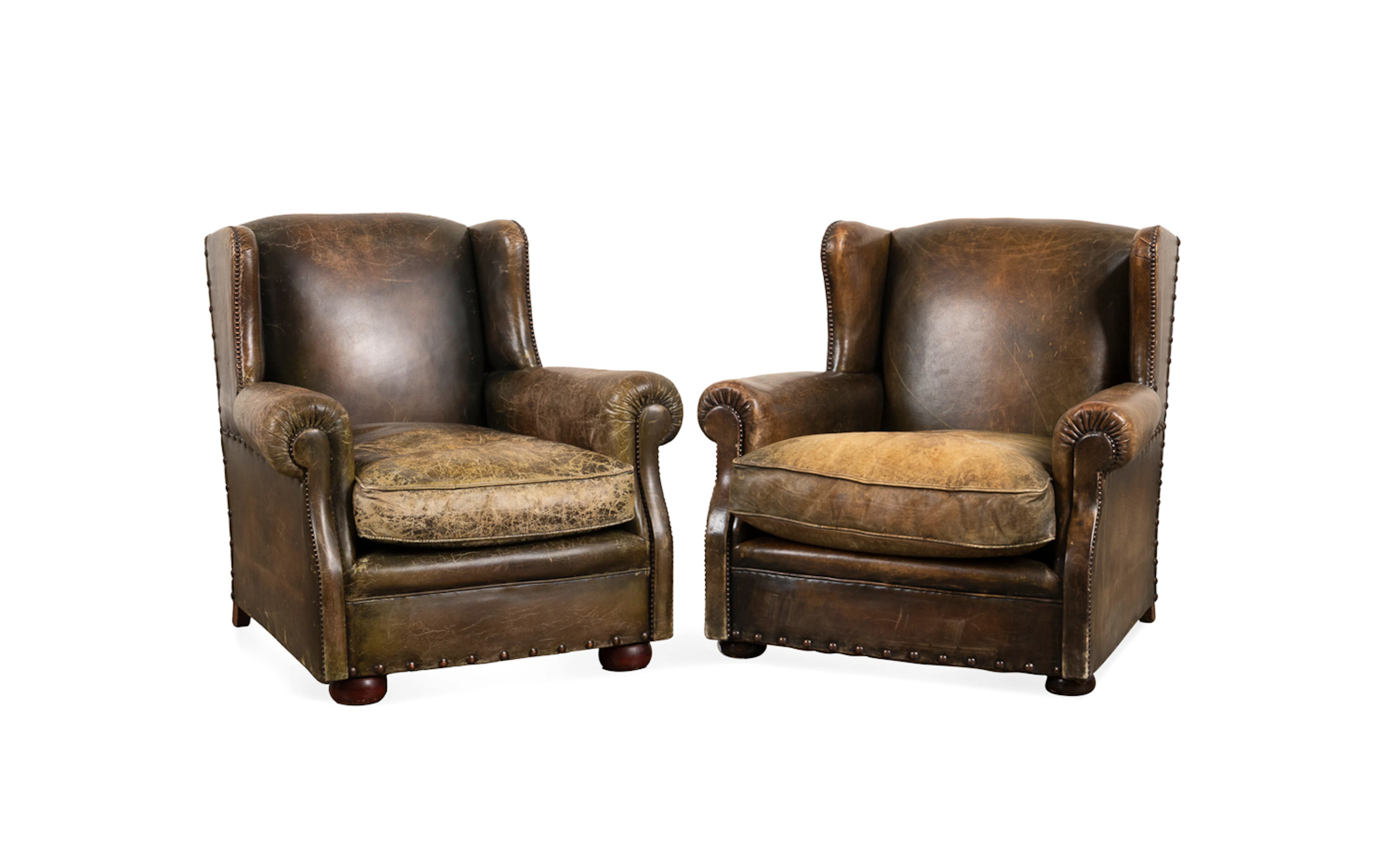 Pair, Holland & Co. Leather Wingback Armchairs