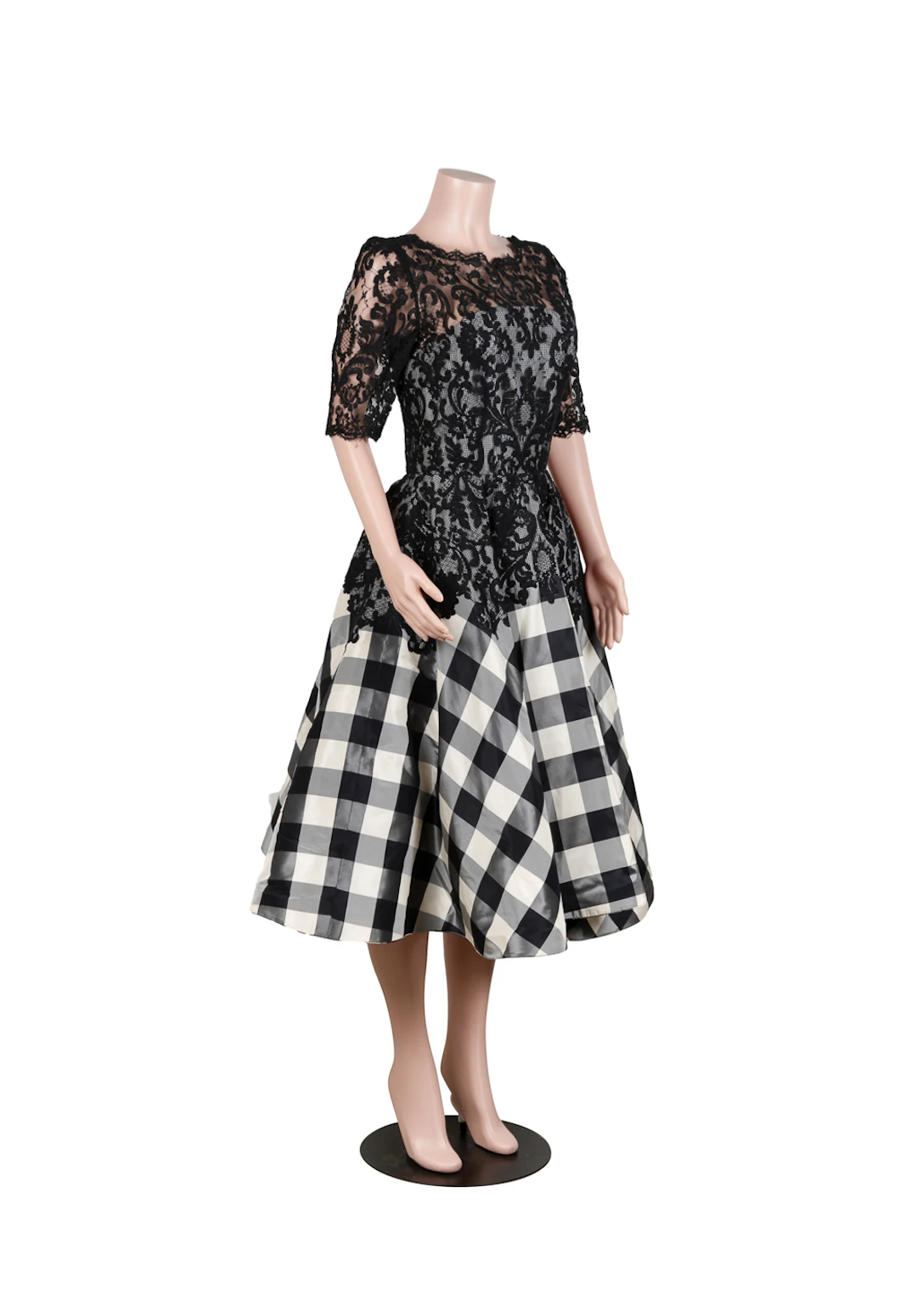 Jacques Fath Vintage Gingham and Lace Dress