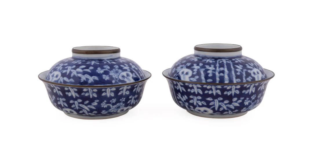 PR. Blue and White Covered Porcelain Bowls