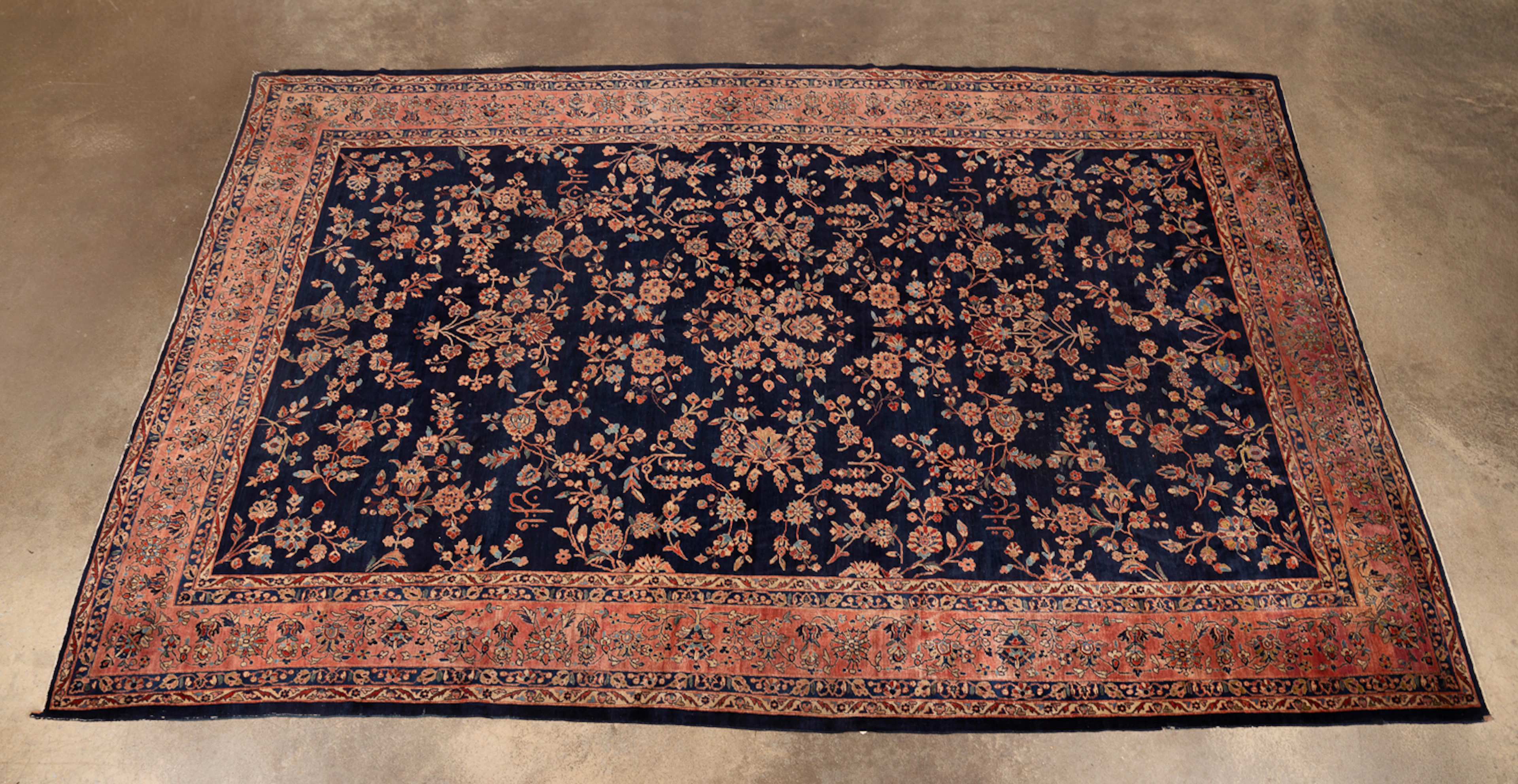 Persian Sarouk Rug, 20th C., Blue/Salmon/Beige