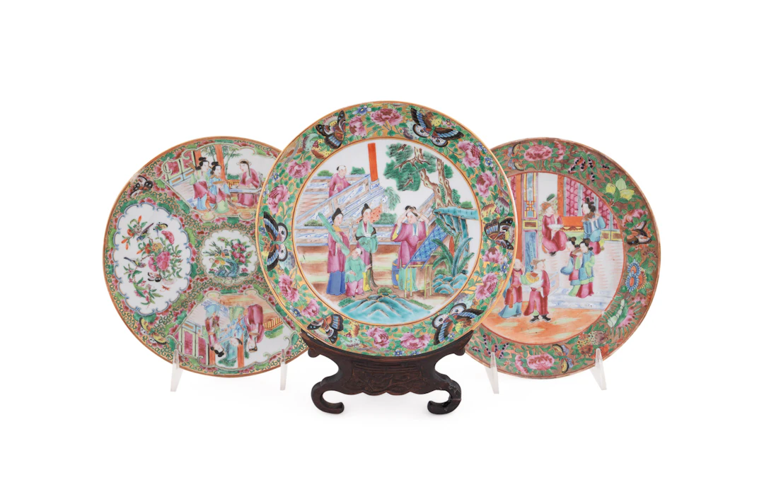 19th C. 3 Chinese Rose Medallion Porcelain Plates
