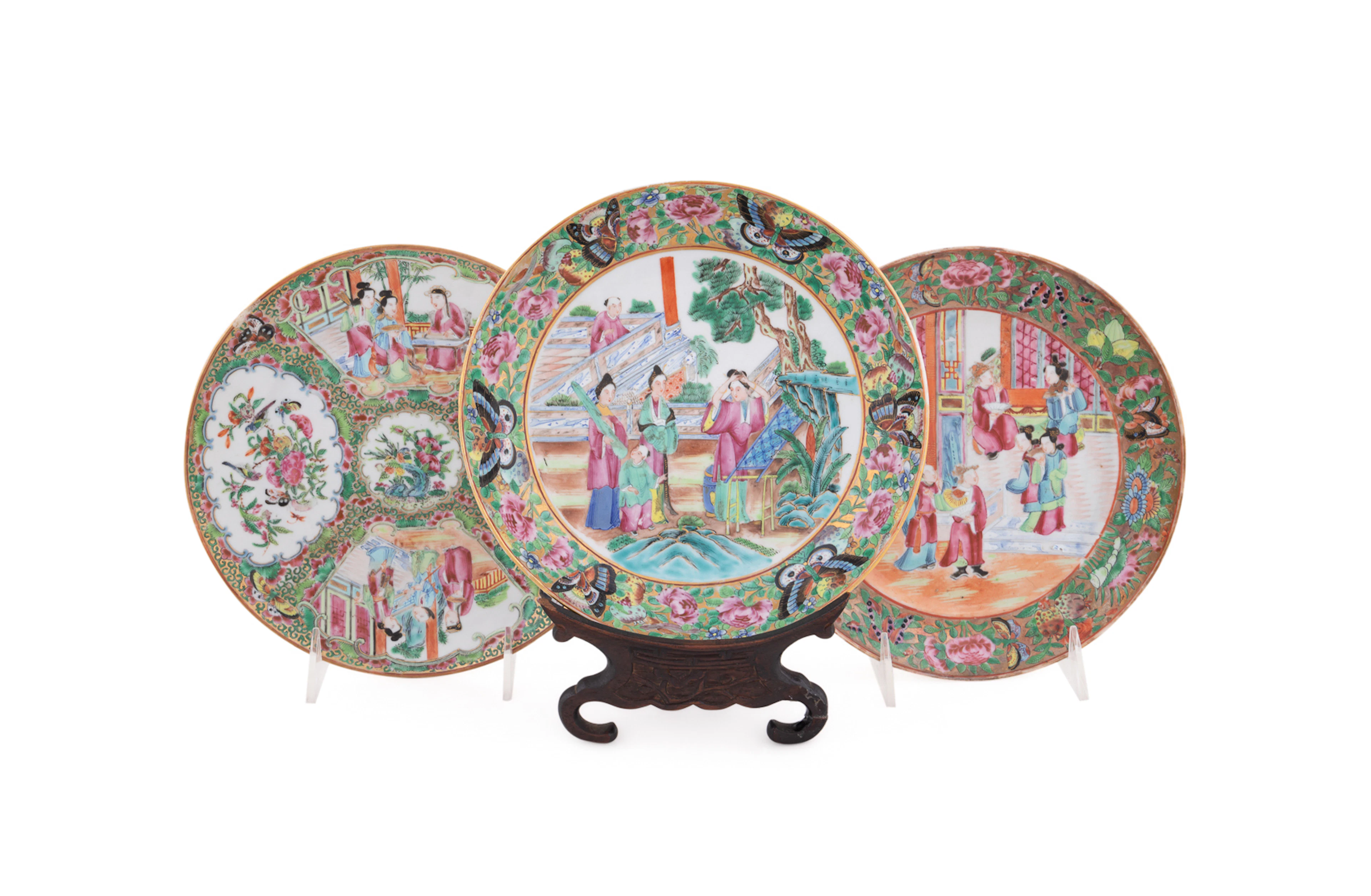 19th C. 3 Chinese Rose Medallion Porcelain Plates
