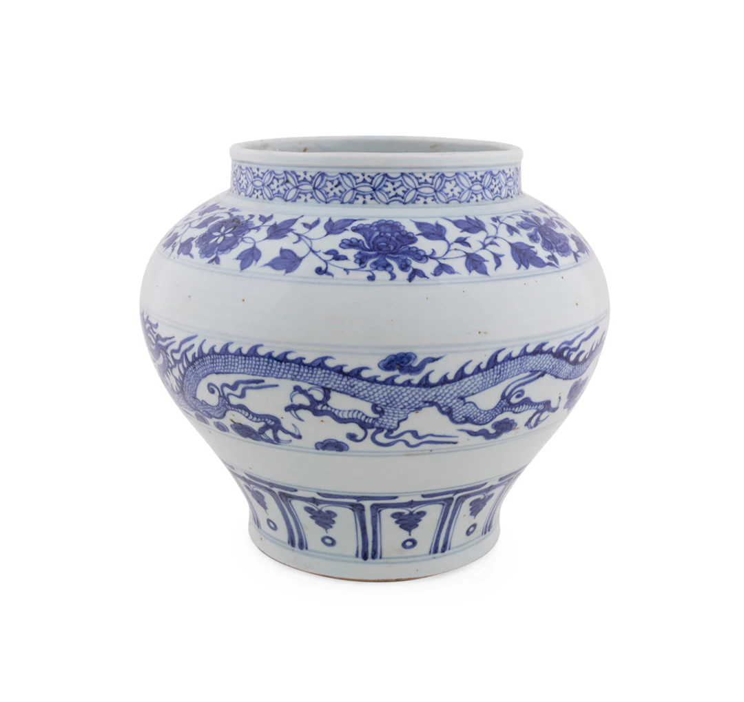 Yuan Dynasty Blue & White Dragon Motif Vessel
