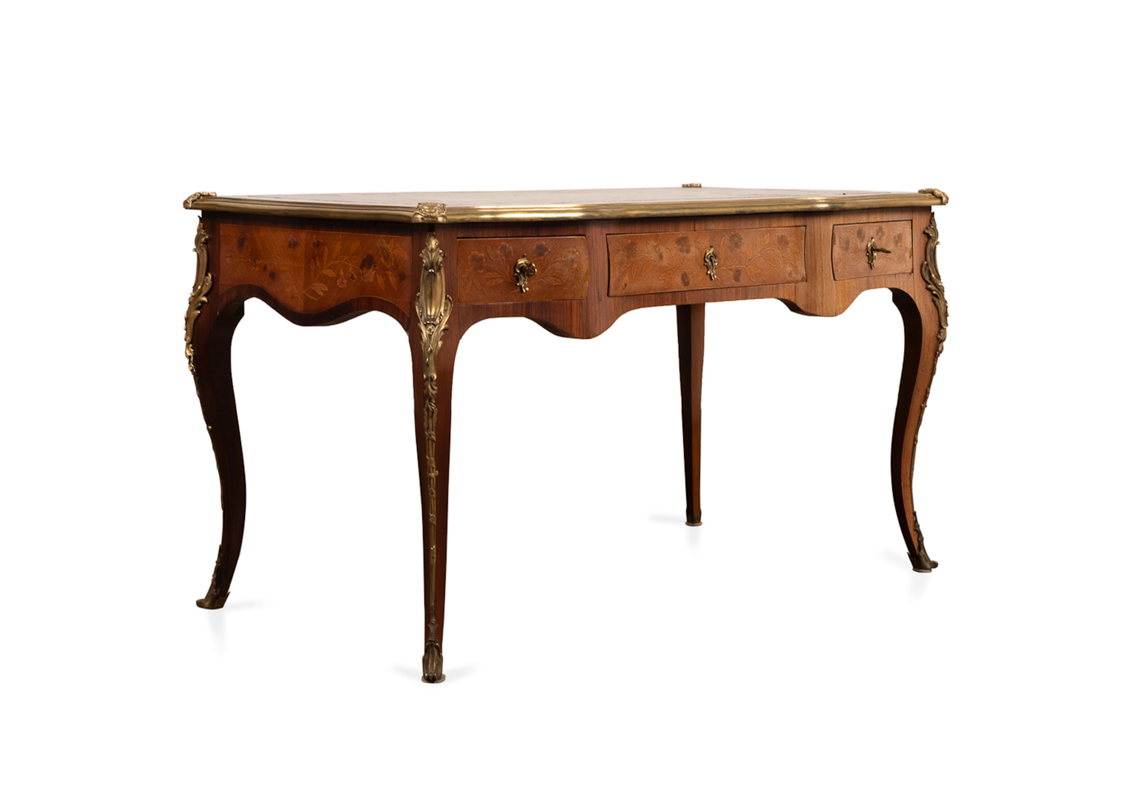 Louis XV Style Marquetry & Rosewood Bureau Plat