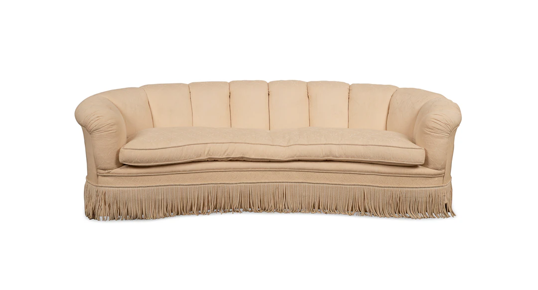 Channel Back Curved Cream Upholstered Sofa