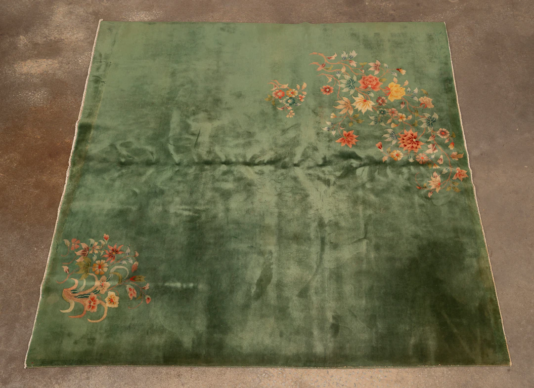 Chinese Art Deco Nichols-Style Green Rug, 20th C.