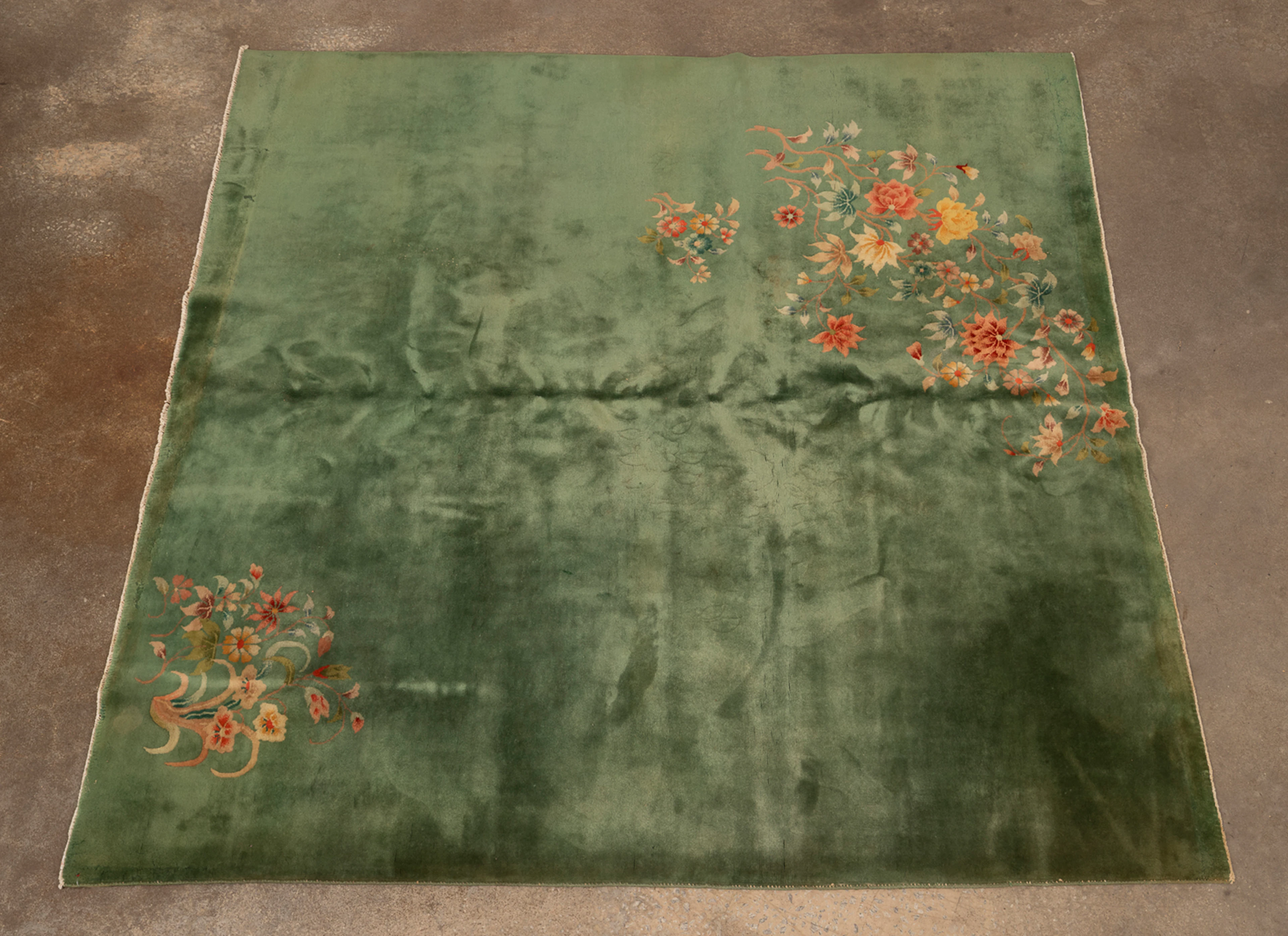 Chinese Art Deco Nichols-Style Green Rug, 20th C.