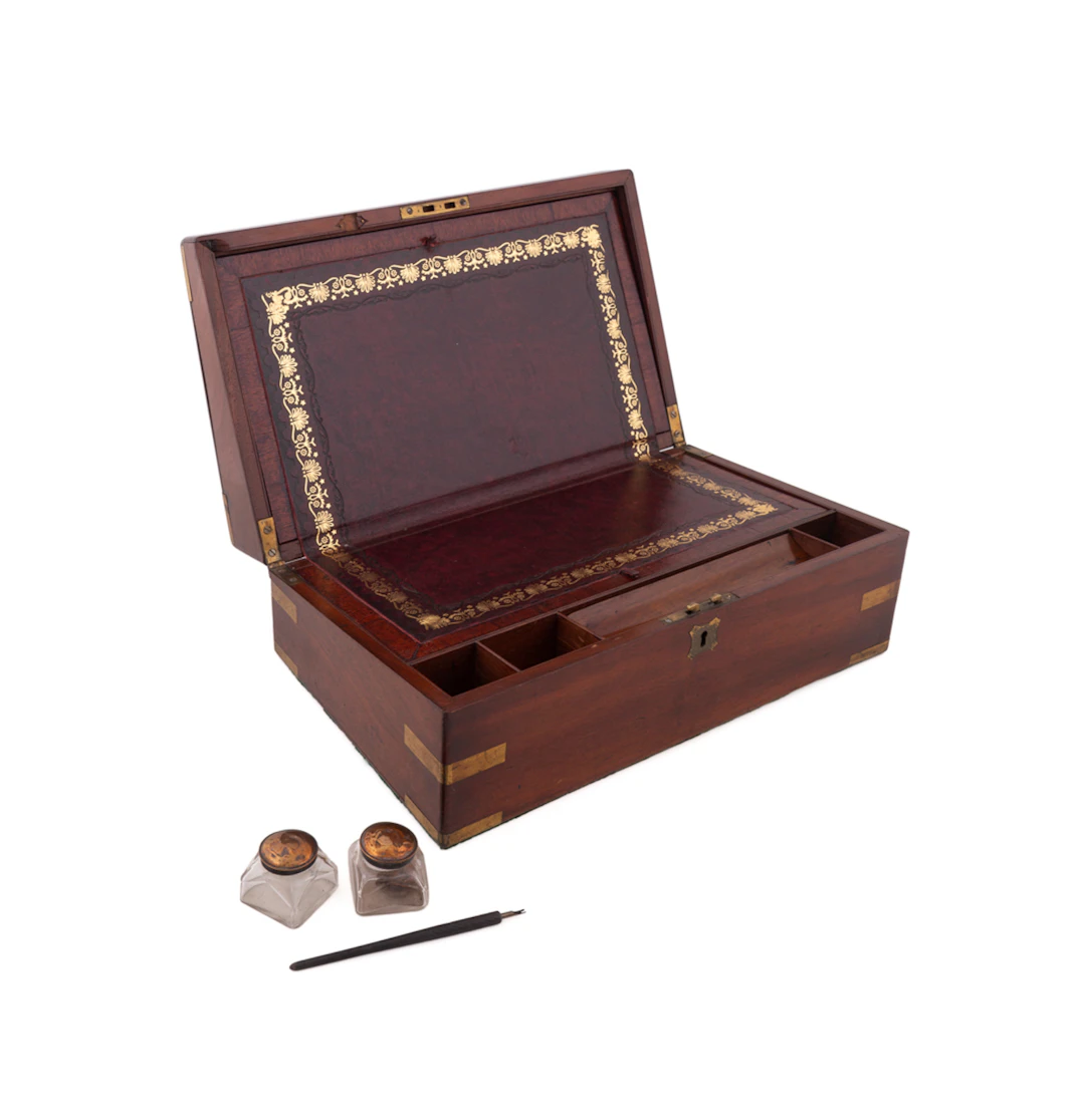 19th C. English Mahogany Campaign Writing Slope