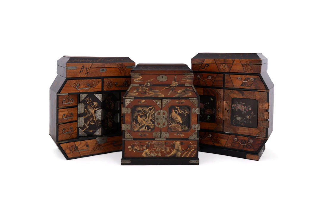 19th C. Three Japanese Marquetry Jewelry Cabinets