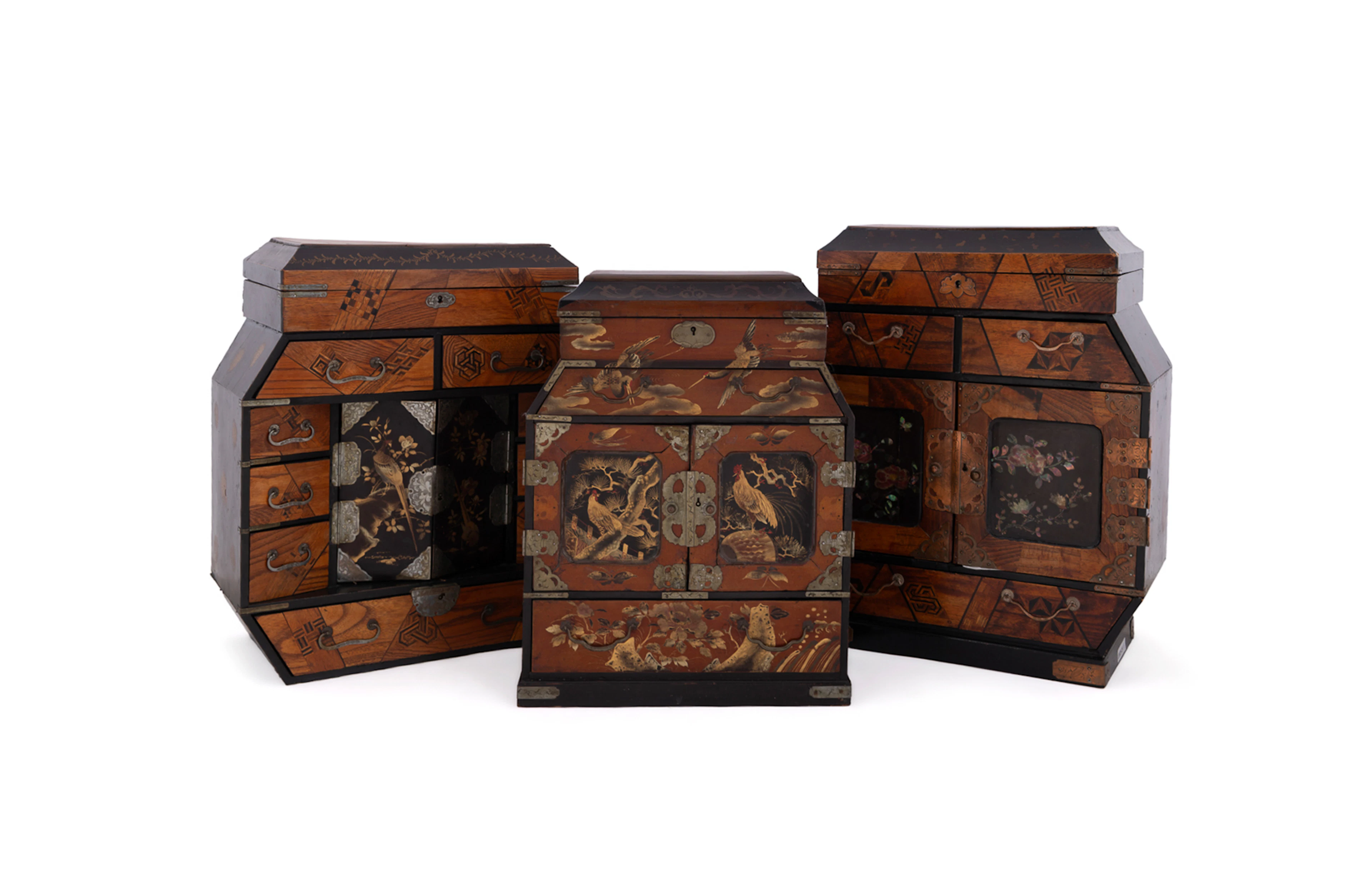 19th C. Three Japanese Marquetry Jewelry Cabinets