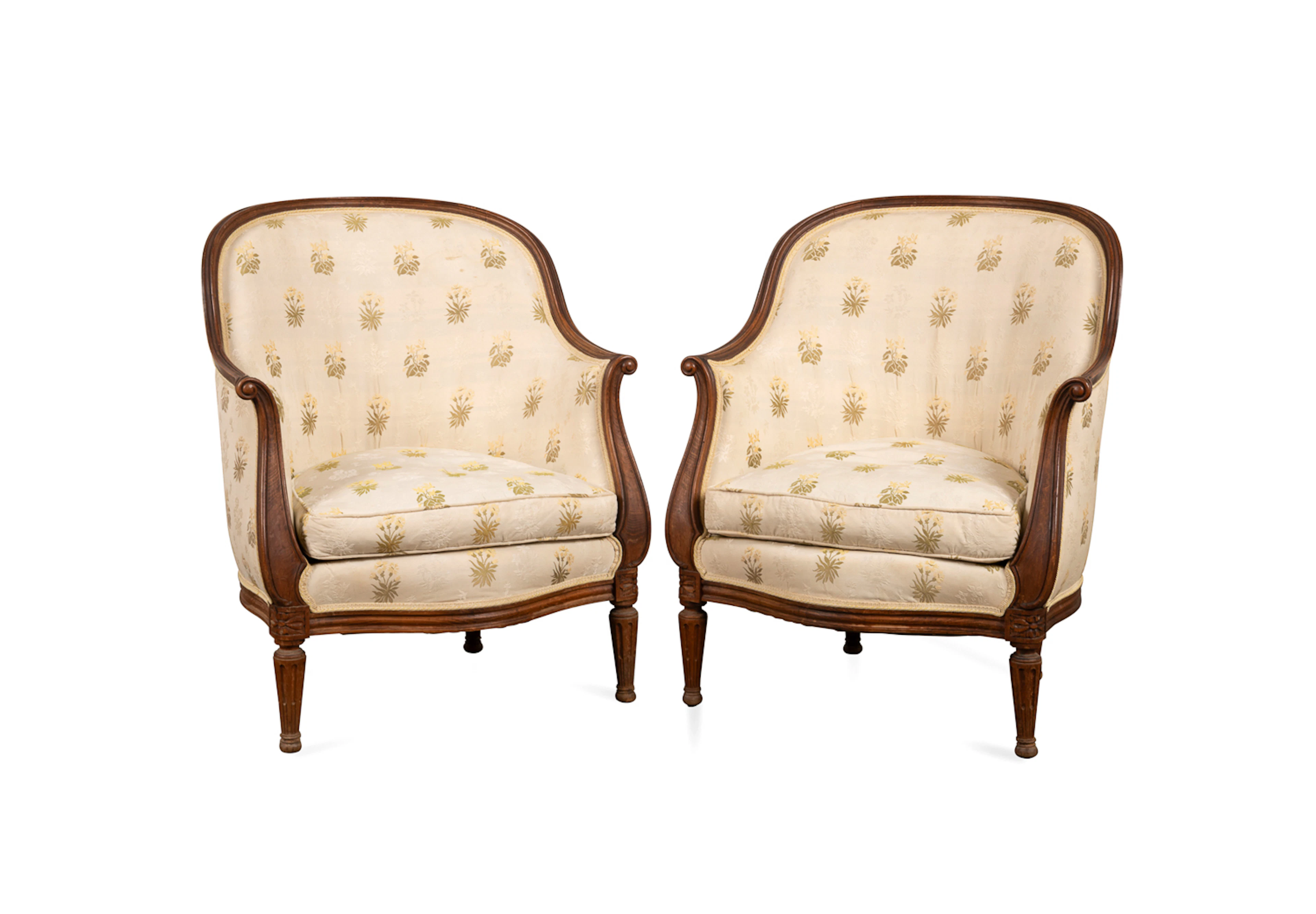 Pair of Louis XVI Style Upholstered Bergeres