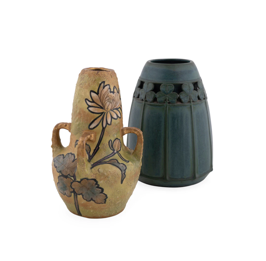 Two Art Nouveau Vases, Chrysanthemum & Clover