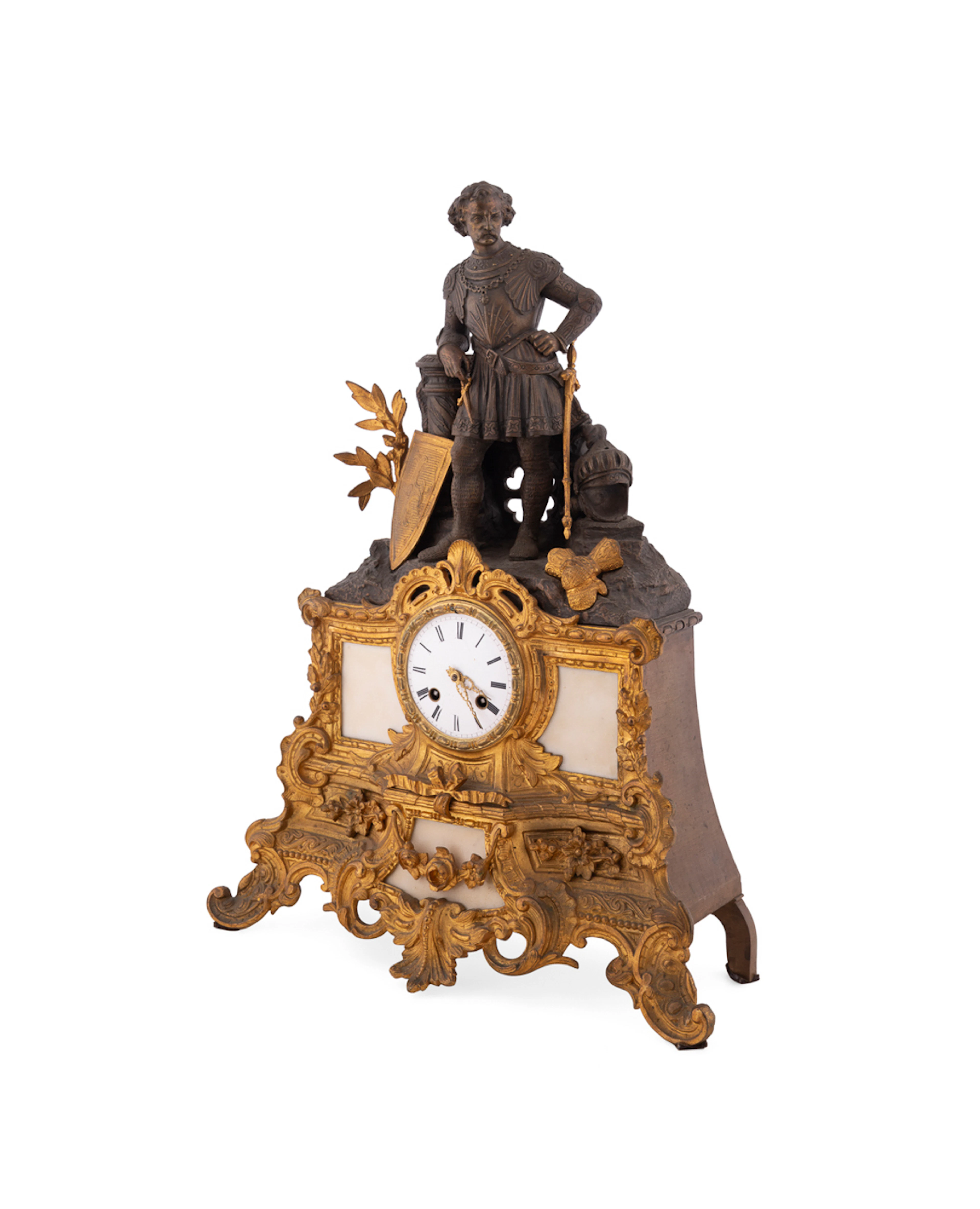19th C. Parcel Gilt Knight Mantel Clock