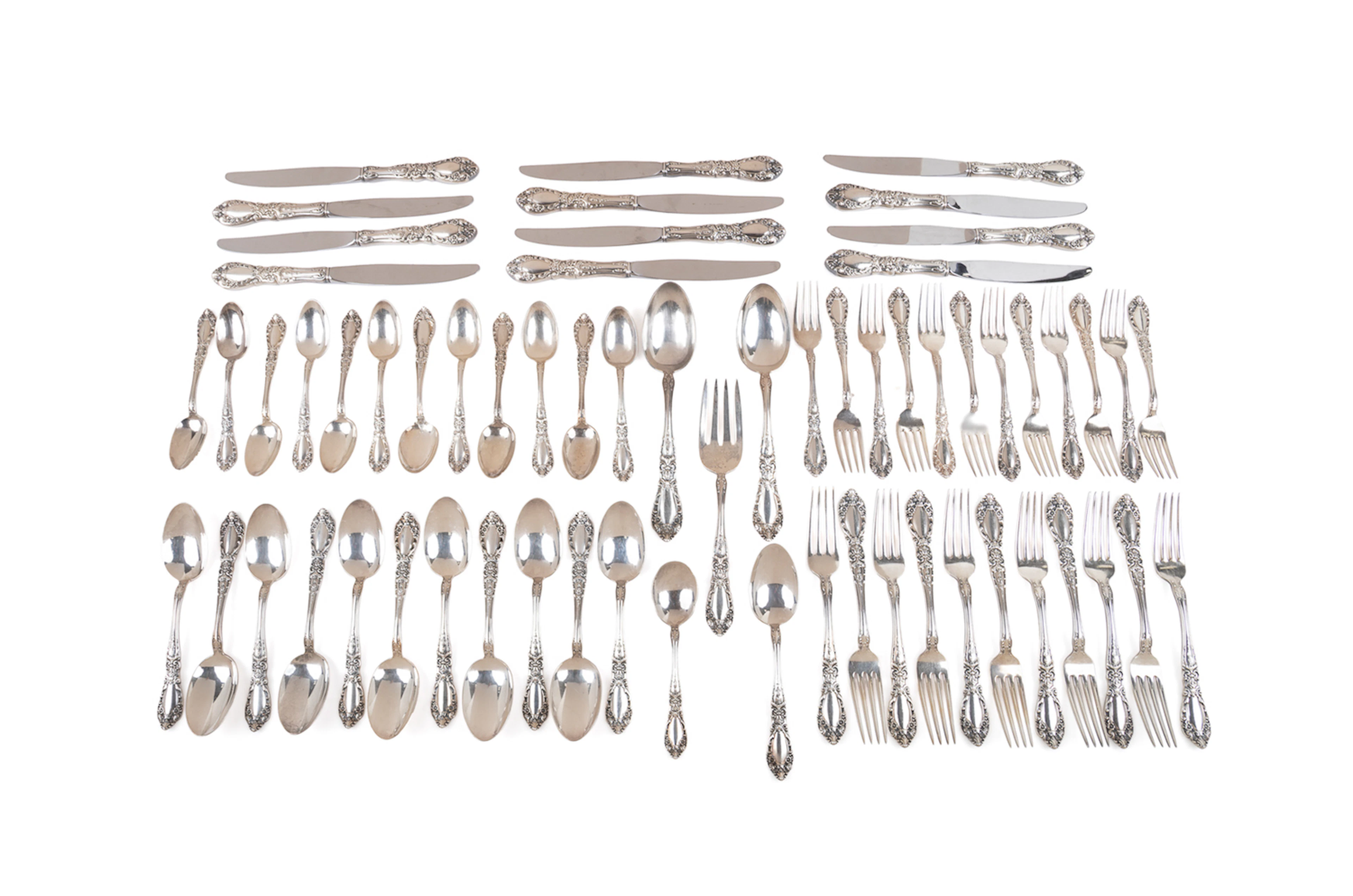 Alvin, "Prince Eugene" Sterling Flatware for 11