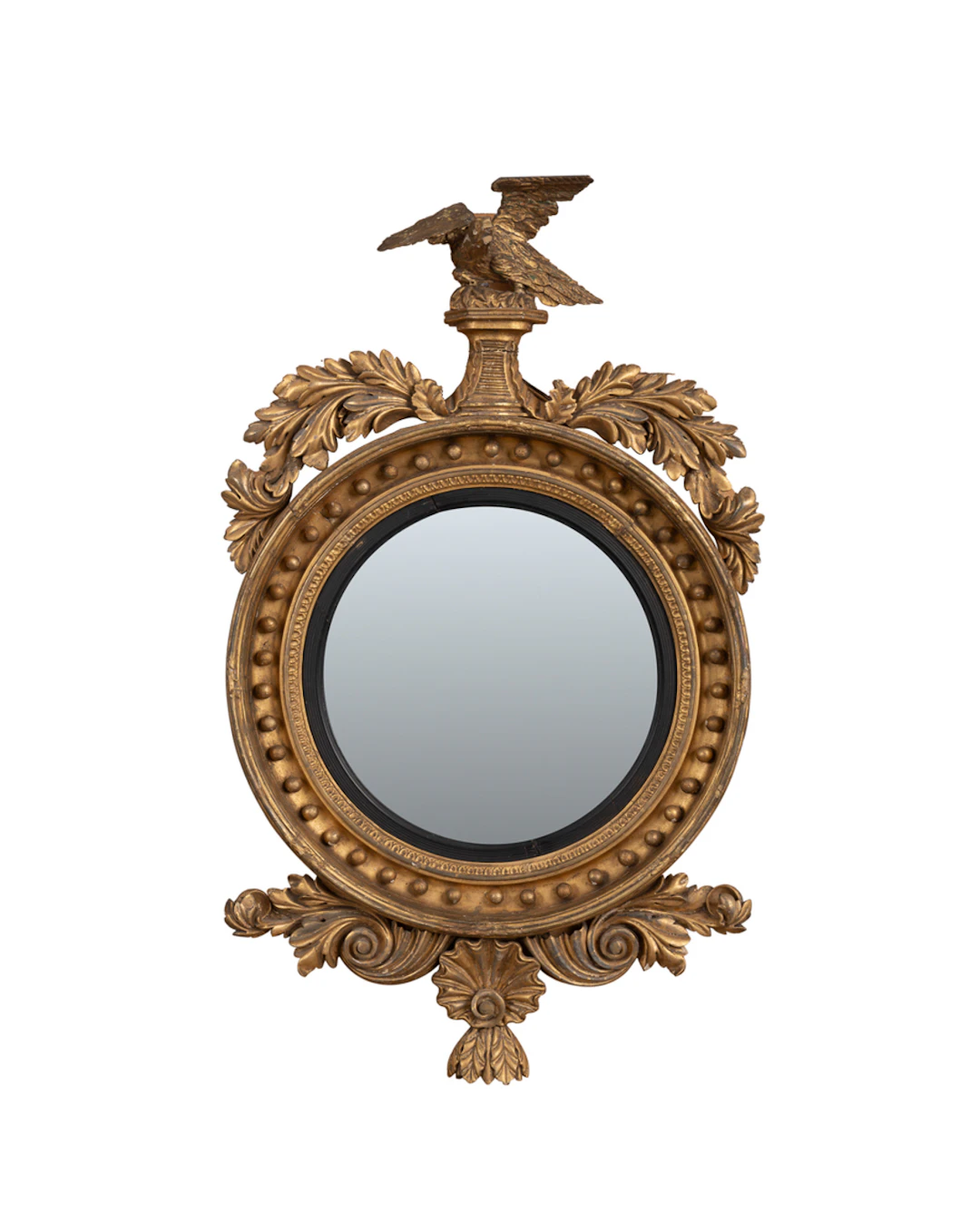 19th C. Federal Eagle Giltwood Convex Mirror