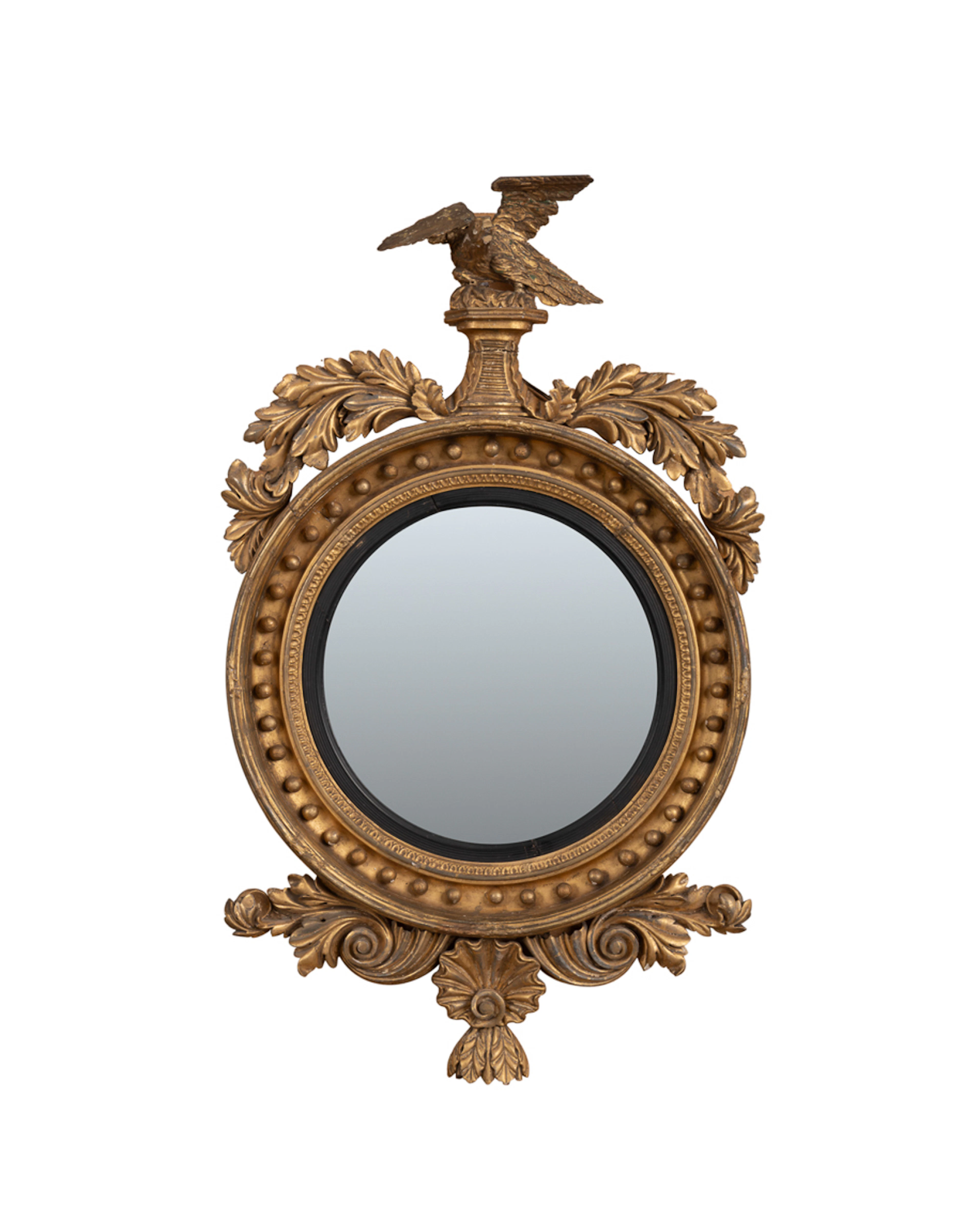 19th C. Federal Eagle Giltwood Convex Mirror