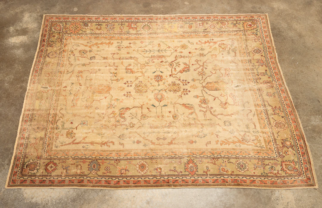 Turkish Oushak Rug, 20th C., Cream/Gold/Red/Pink